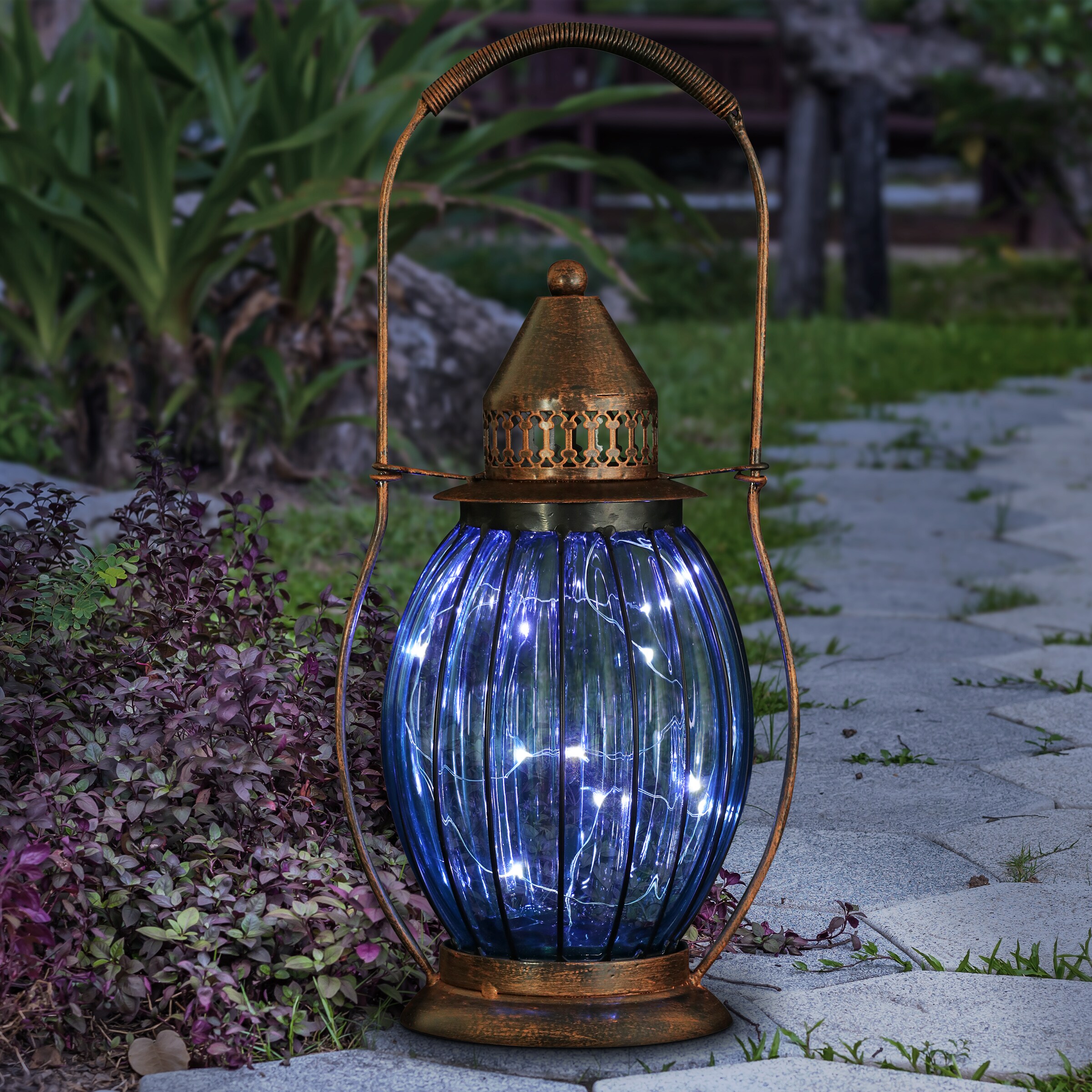 blue glass lantern