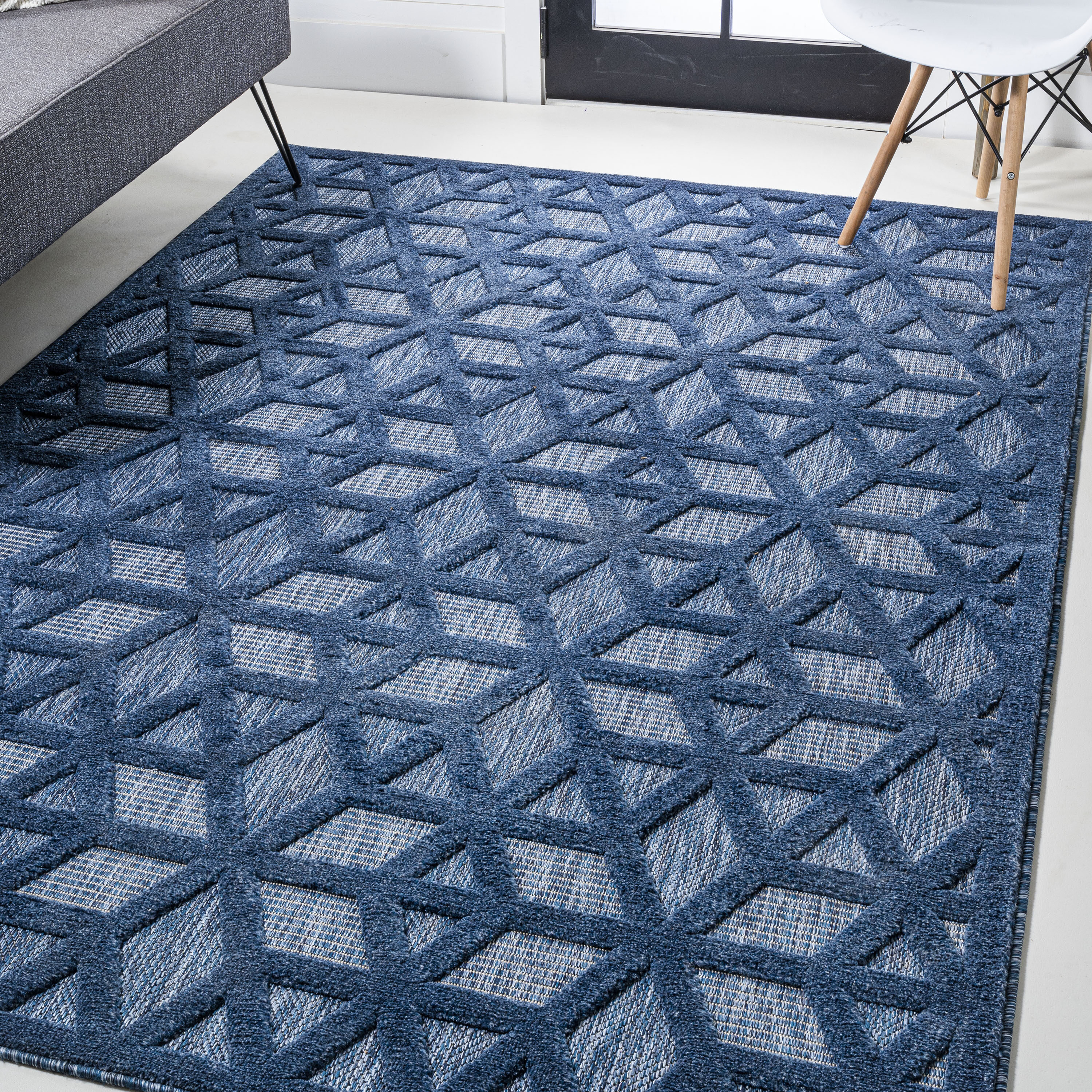 JONATHAN  Y IBZ102B-3 IBIZA Talaia Neutral Geometric 3 x 5 (ft) Loomed Polypropylene Navy Rectangular Indoor/Outdoor Geometric Bohemian/Eclectic Area rug