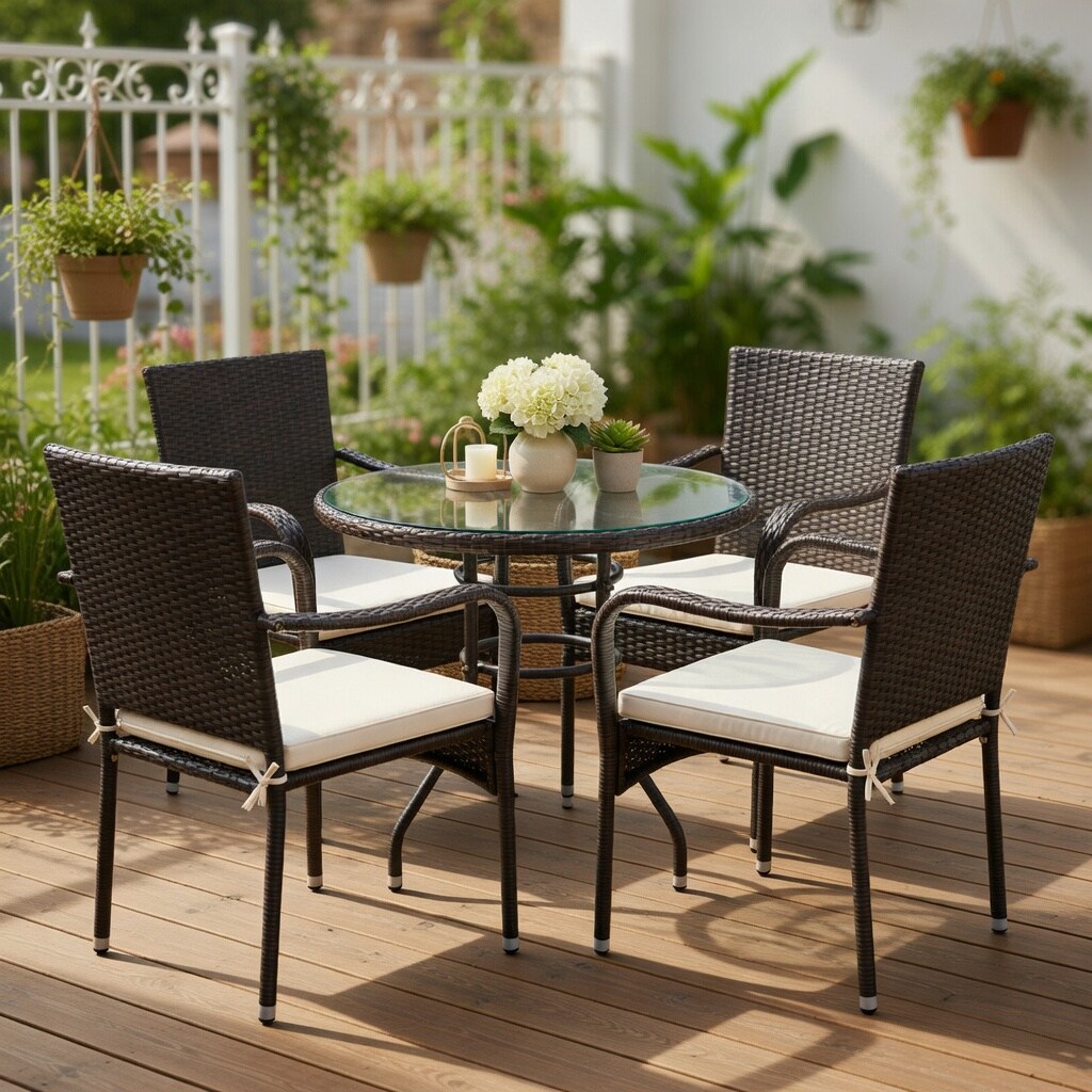VERYKE Set of 4 Stackable Outdoor PE Rattan Dining Chairs Removable ...
