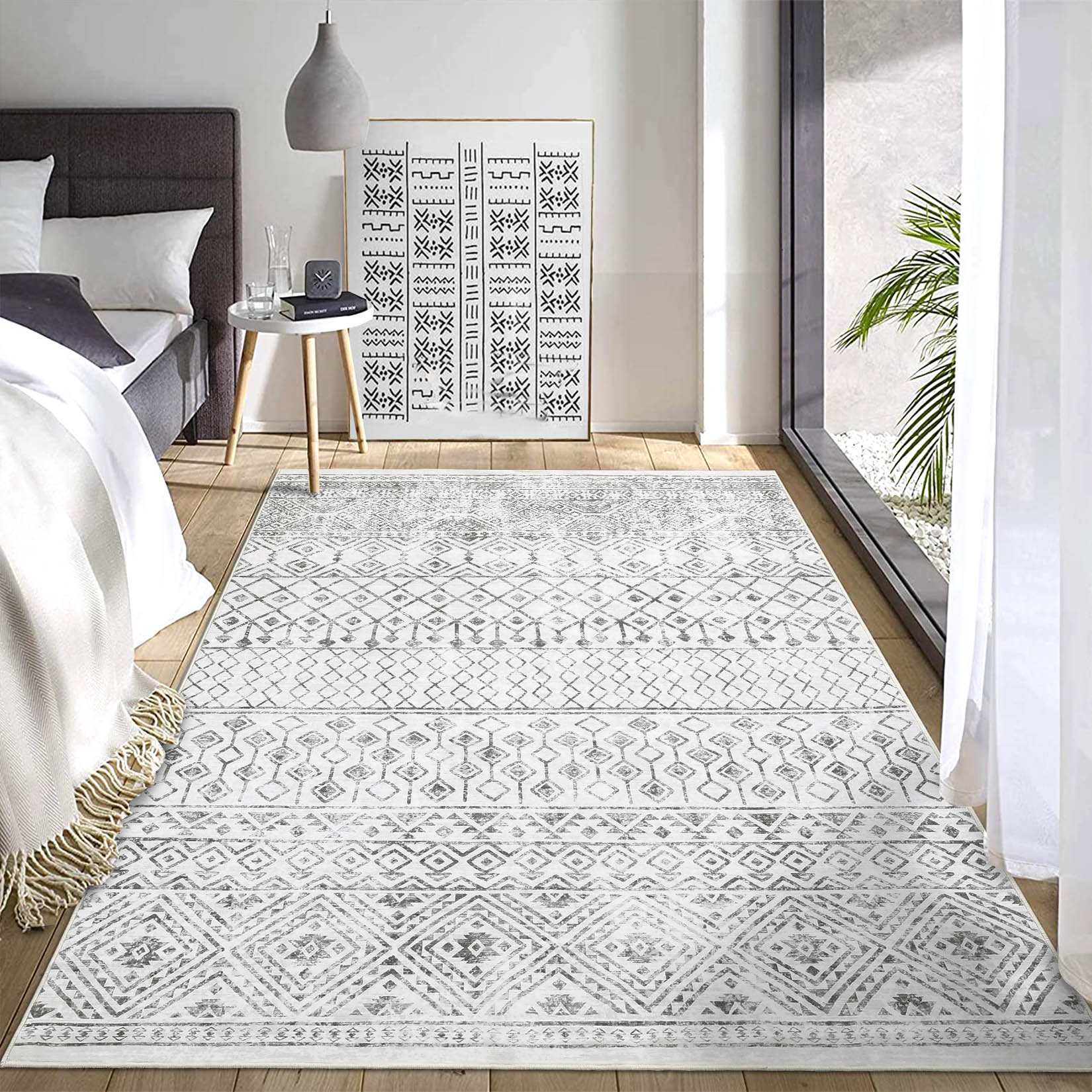 Garvee YXY-LO-PHO-155OQMUM 9 x 12 (ft) Loomed Polyester Gray Rectangular Indoor Geometric Mid-Century Modern Machine washable Area rug