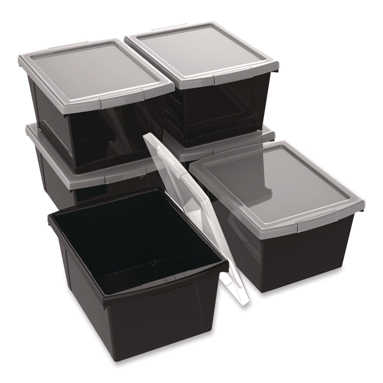 Storex Storage Bin with Lid 4 gal 11.25 x 11.25 x 7.87 Black 6 Pack