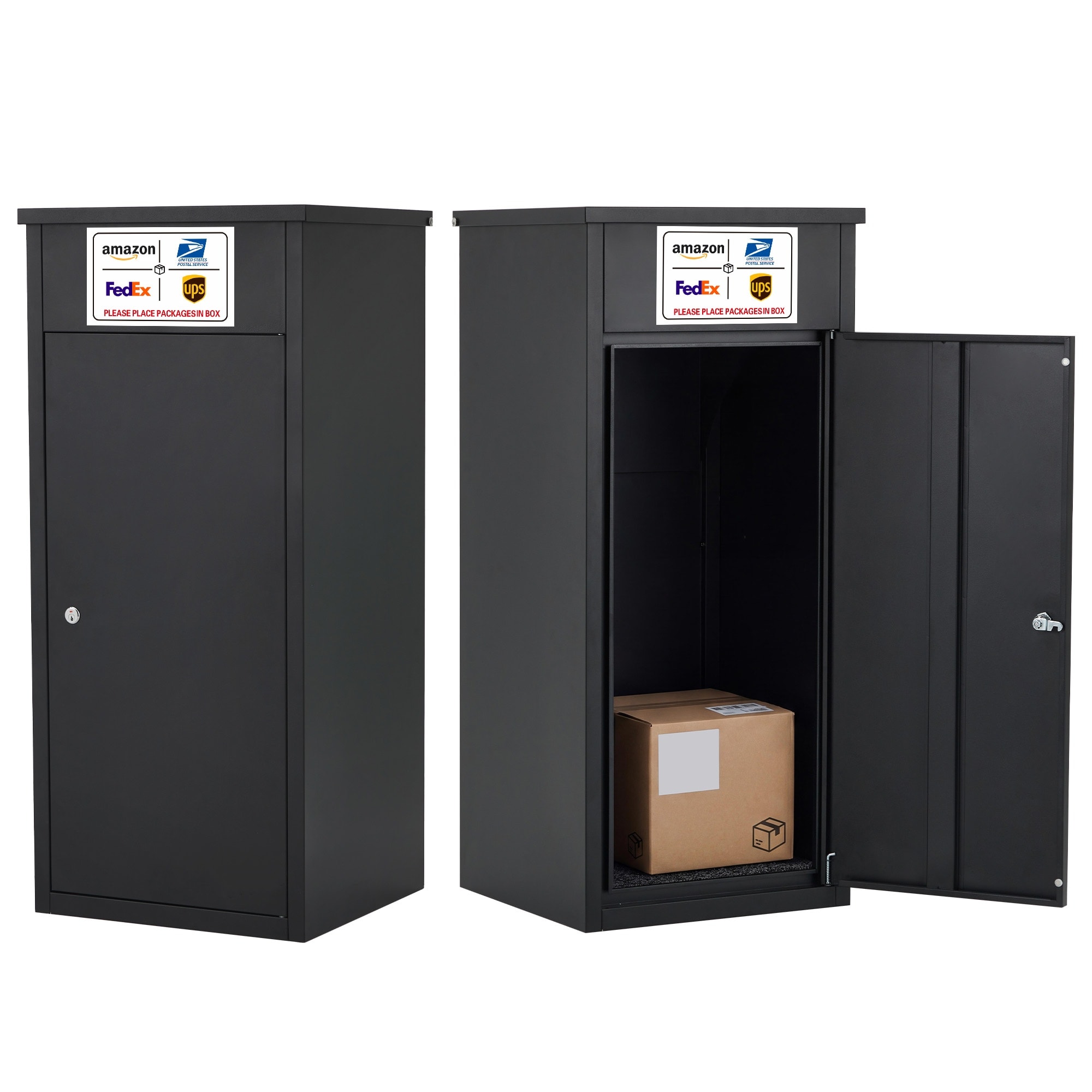 IdealHouse Galvanized Steel Package Delivery Box Outdoor 17.3 x 15.9 x 38.6in Flip-Top Anti-Theft Secure Lock System and Two Keys Large Storage Shock-absorbing Cushion Waterproof Rust-Proof