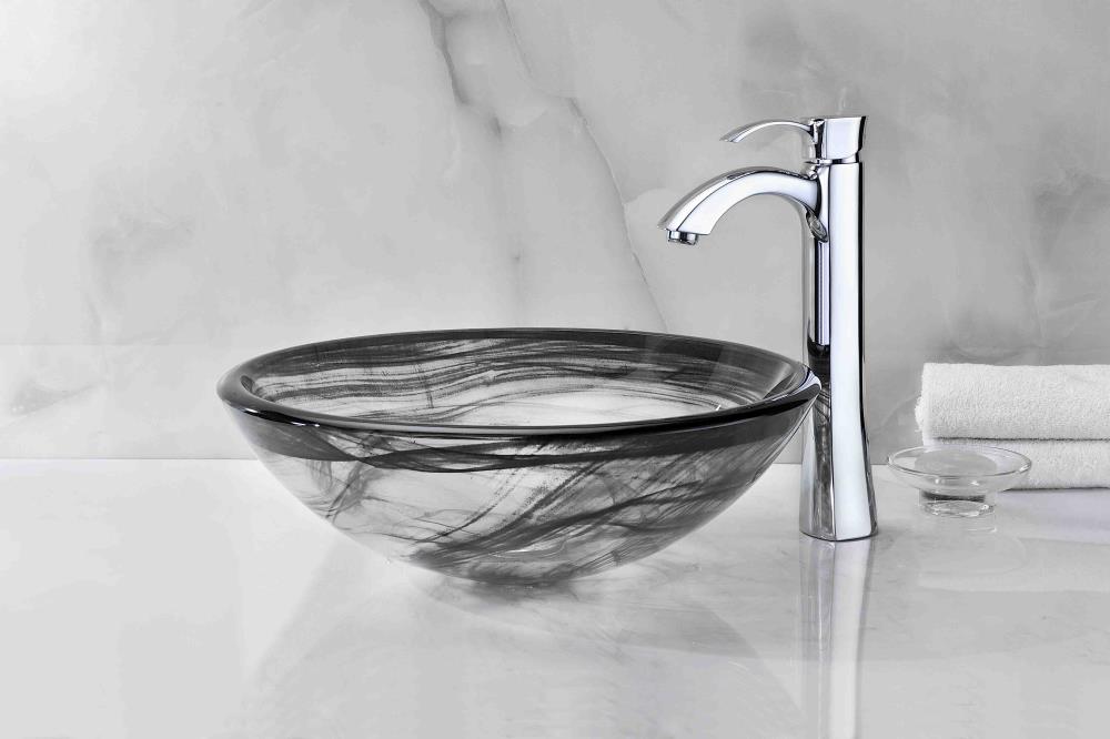 Verabue 16.5'' Clear and Gray Glass Round Vessel Sink