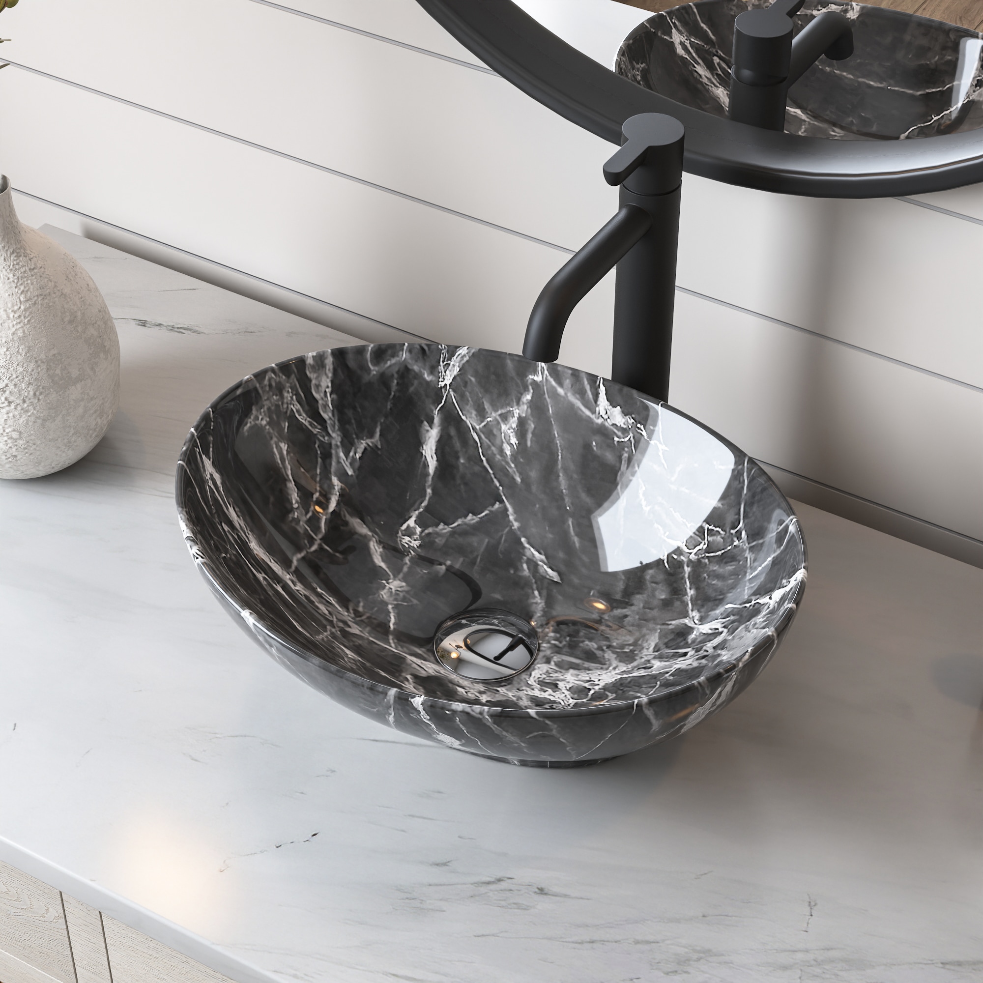 DeerValley DV-1V0089 Horizon Ceramic Vessel Oval Traditional Black Bathroom Sink ( 15.98-in x 12.99-in )