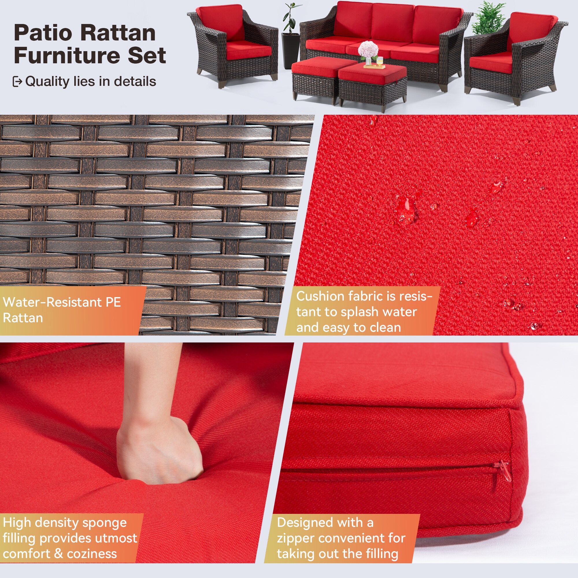 Gardenbee MA01D-D123-RED Patio-Conversation-Sets - View #4