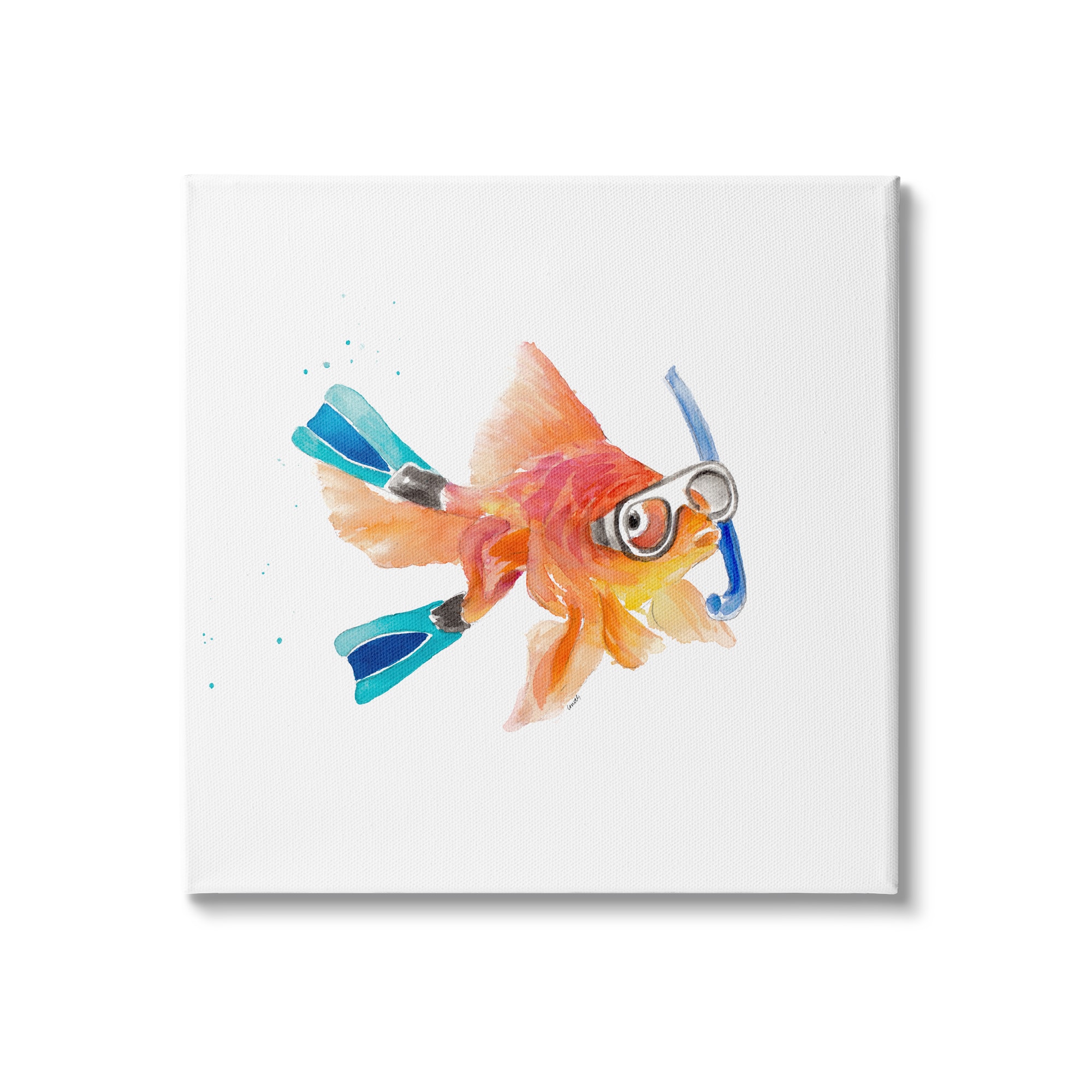 Stupell Industries Goldfish Pet Blue Snorkel Gear Funny Swimming Fish, Designed by Lanie Loreth Canvas Wall Art, 30 x 30, Orange