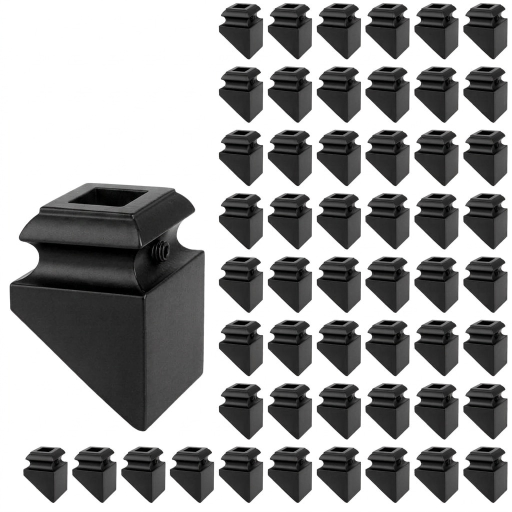 Aoibox  60 Pc Black Satin Square Iron Baluster Shoes for 1 2 in Stair Railings with Screws Slant Wrought Spindles