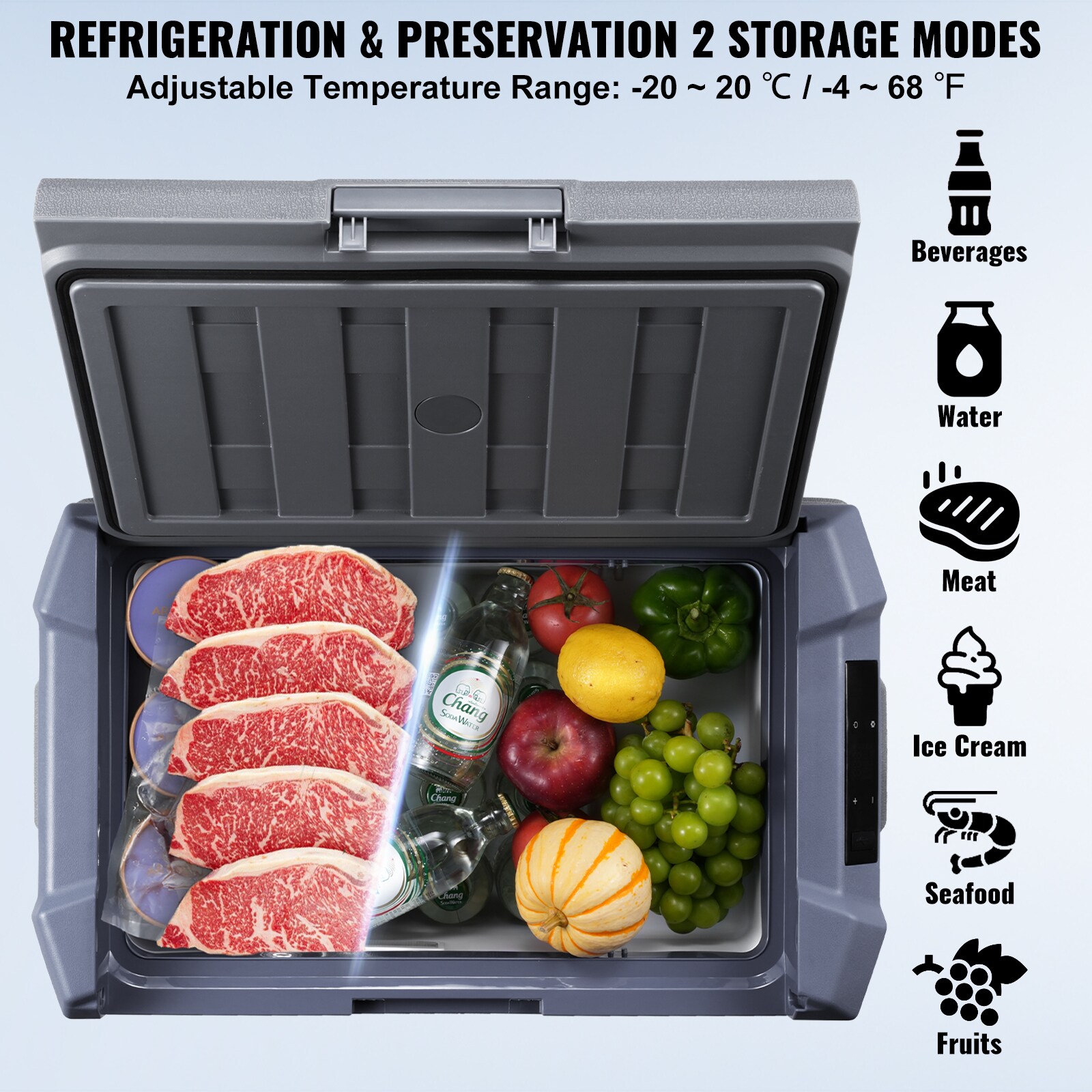 VEVOR 53 Qt Black and Silver Portable Car Refrigerator with App Control