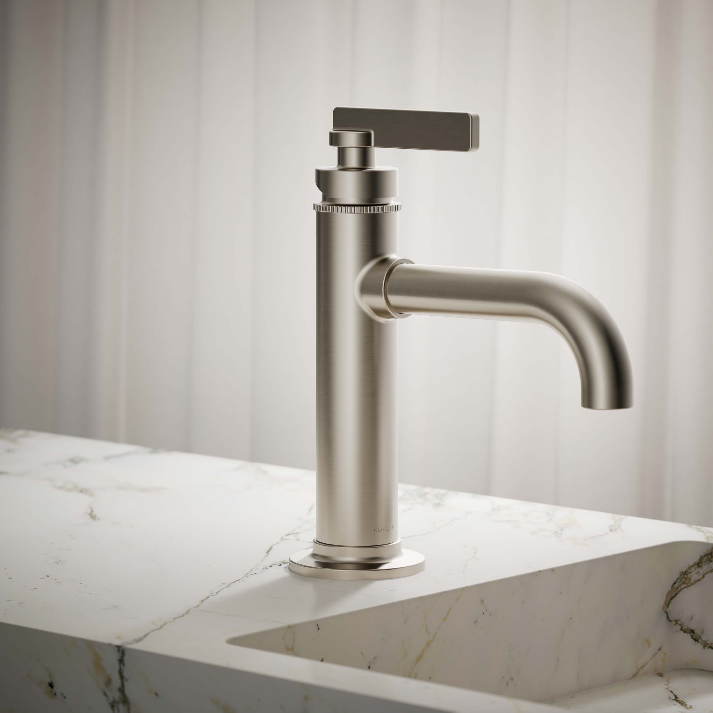 KOHLER 35907-4N-BN Castia by Studio McGee Vibrant Brushed Nickel Single hole 1-handle Low-arc Residential Handle Bathroom Sink Faucet with Drain with Deck Plate