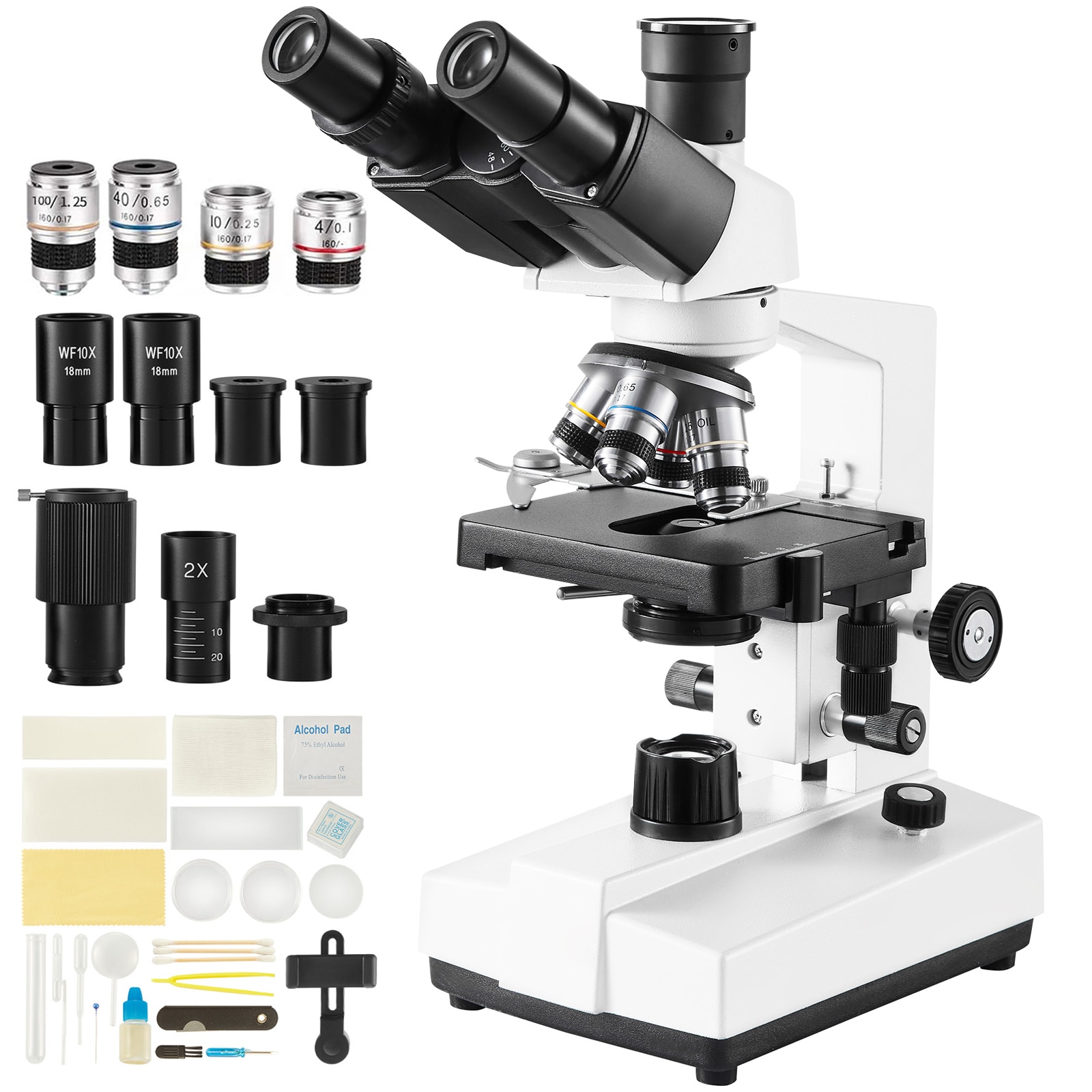 GIVIMO Compound Trinocular Microscope 40X-5000X with Two-Layer Mechanical Stage and LED Illumination