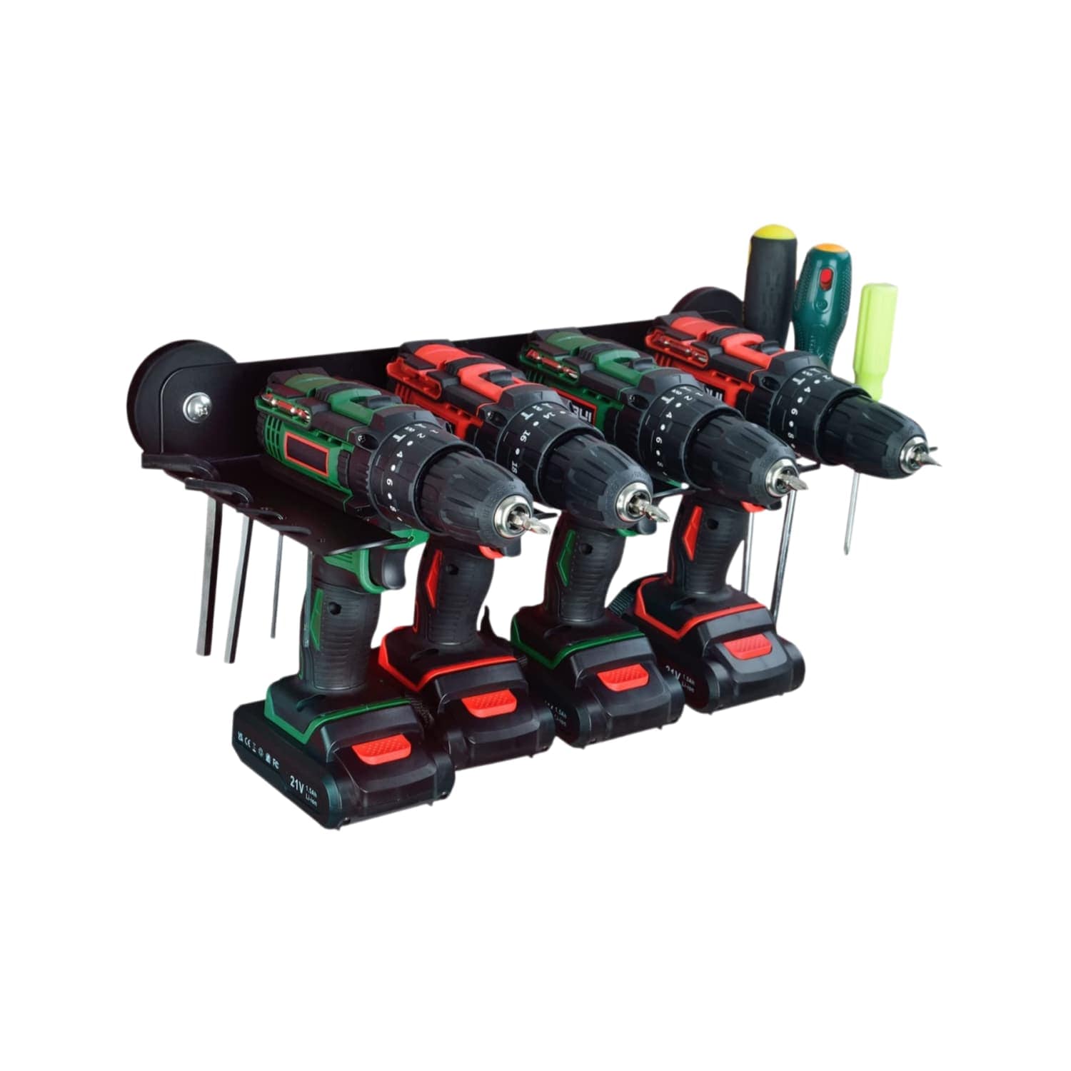 OGETFUUR Magnetic Tool Holder 15-in W x 8-1/4-in D x 3-in H 4 Drill Slots 9 Screwdriver Slots No-drill Mount Rubber-coated Metal for Garage Workshop