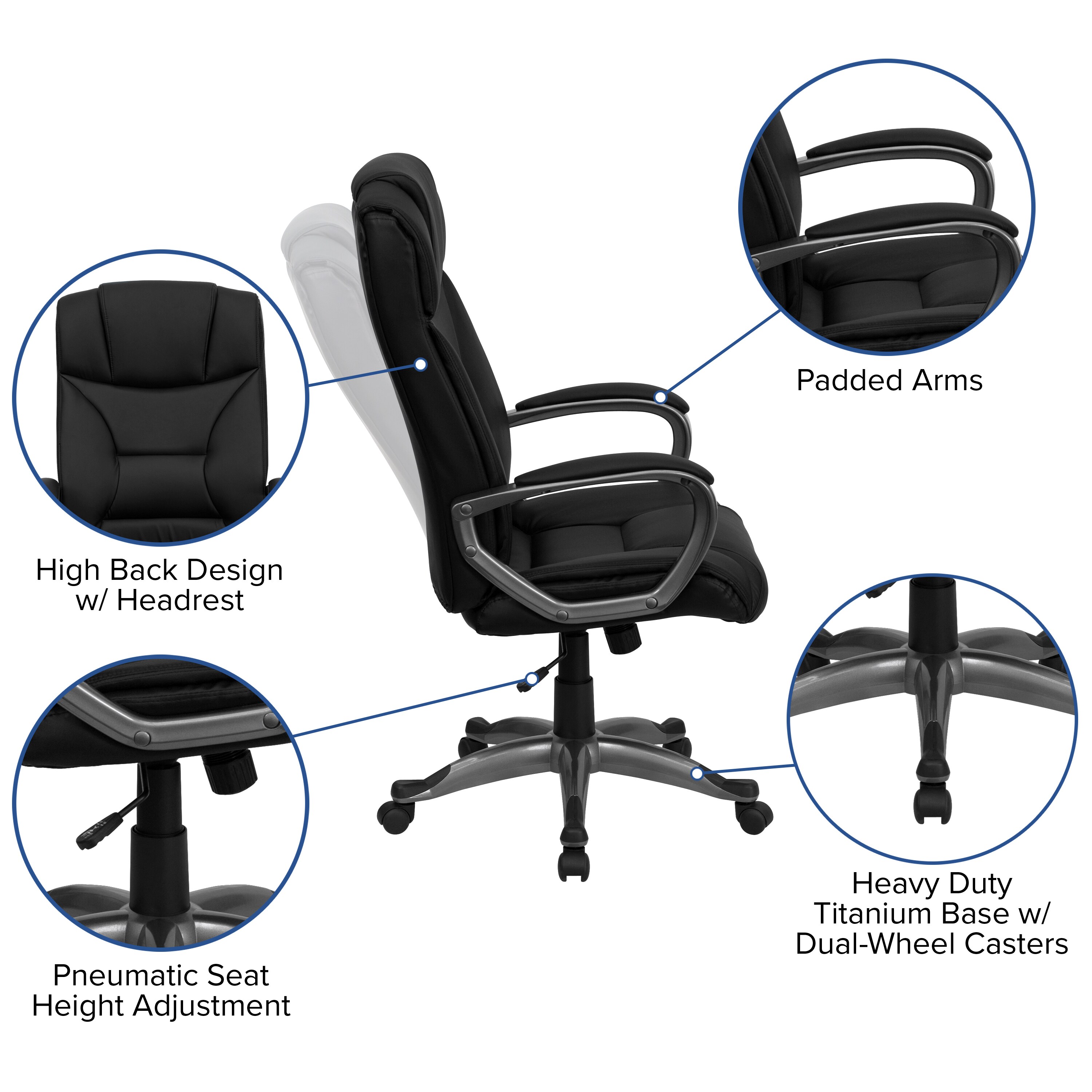 Ergonomic High Back Black LeatherSoft Swivel Executive Chair