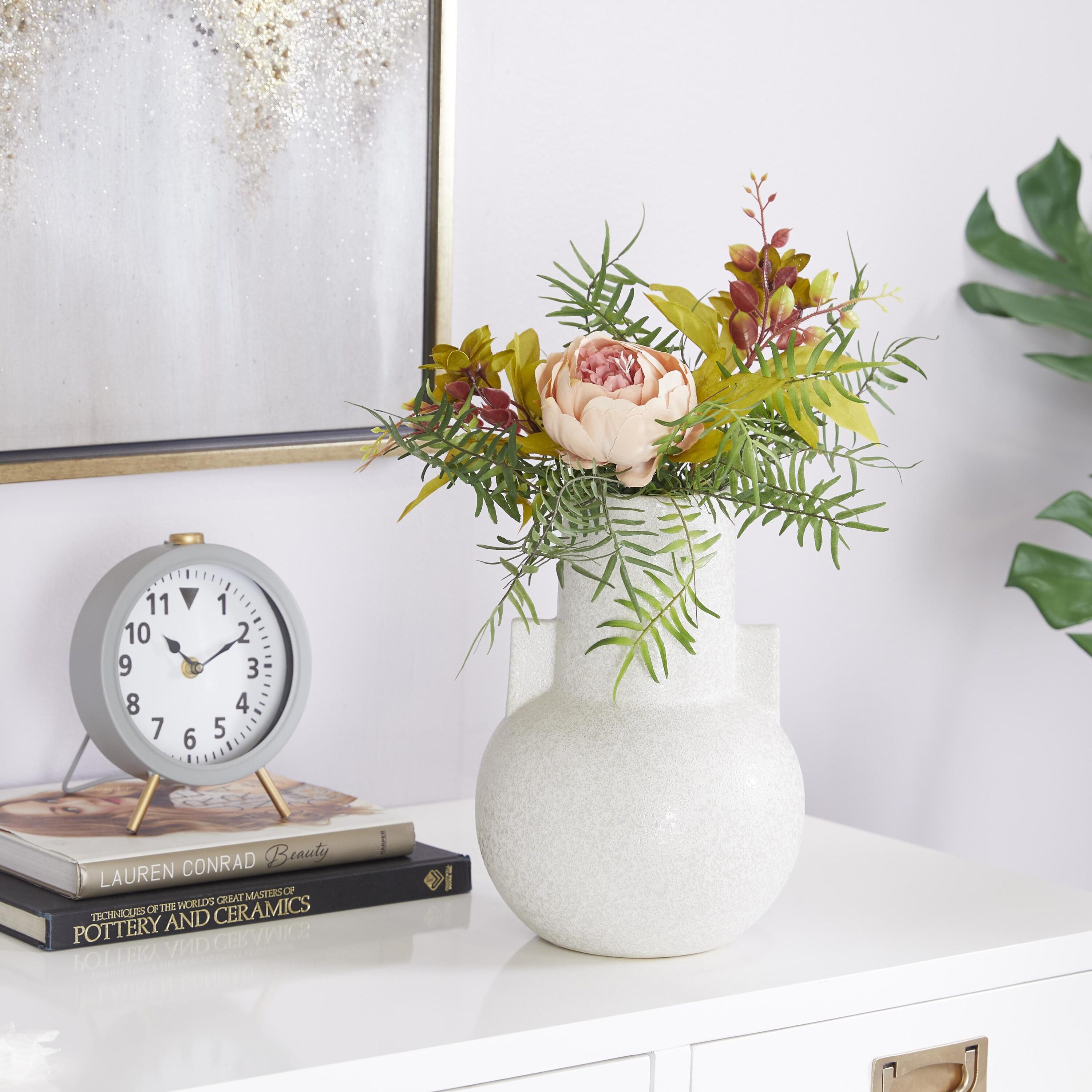 CosmoLiving by Cosmopolitan 29745 White Stone Modern Vase