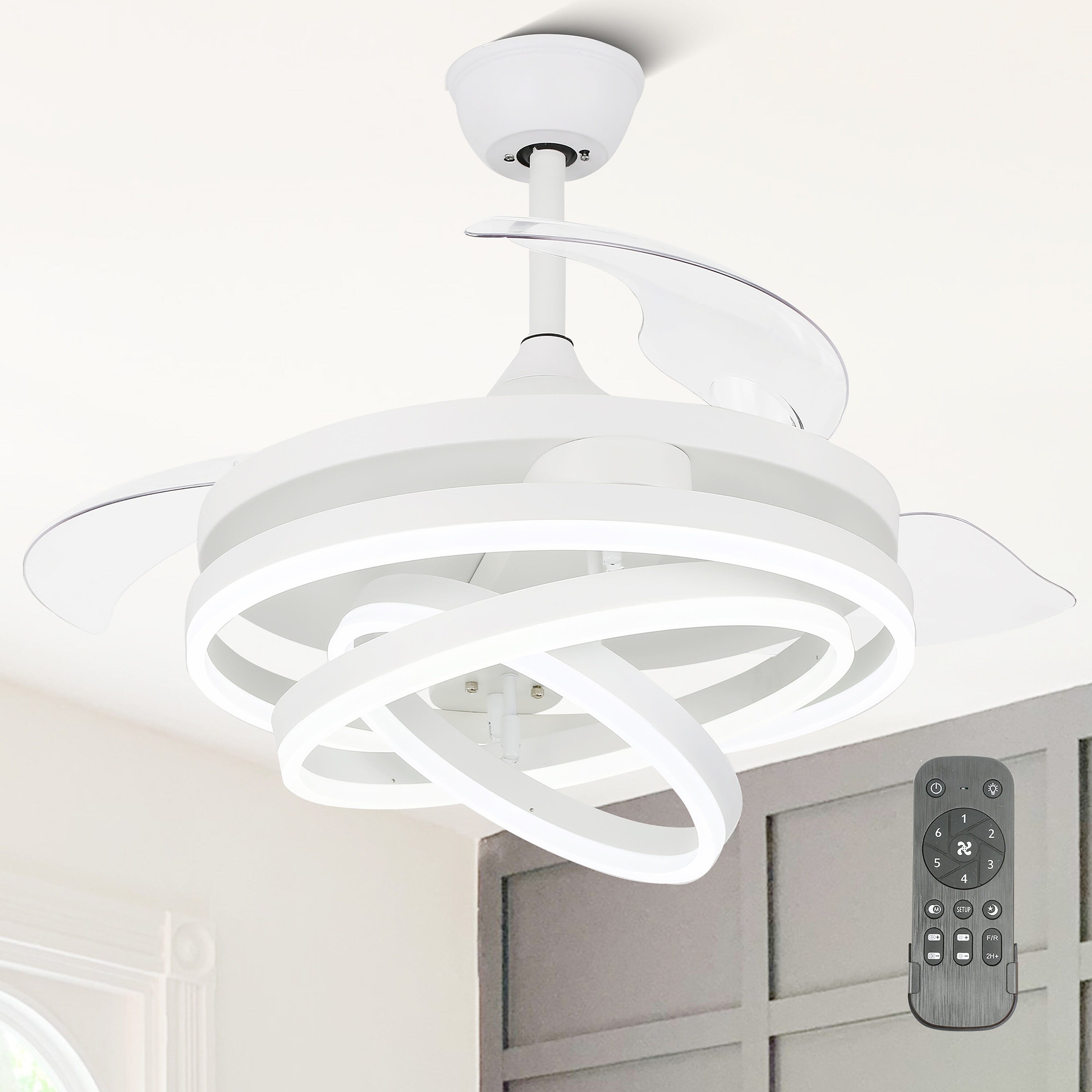 Cusp Barn DC4264-W DC4264 42-in Color-Changing White with Ceiling Fan With Light - Remote Included ( 3 -Blade )