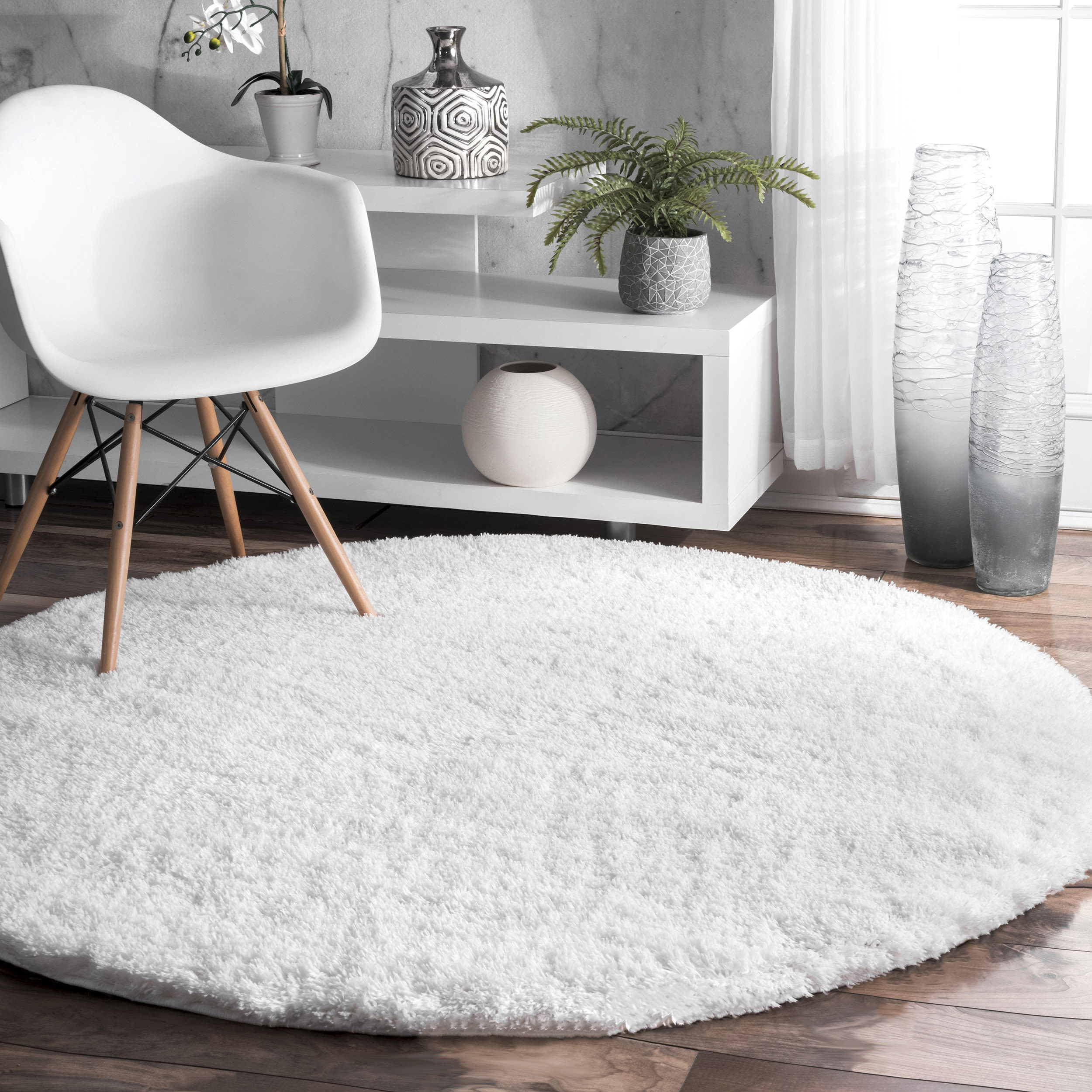 nuLOOM OZAS01A-R53053 5 x 5 (ft) Loomed Polyester Snow White Round Indoor Solid Area rug