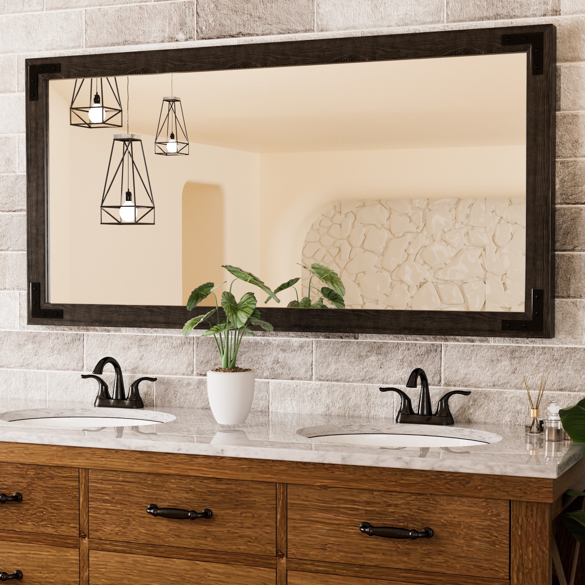 Keonjinn LW-MKJ-12175BK 48.4-in W x 30-in H Rectangle Black Framed Wall Mirror