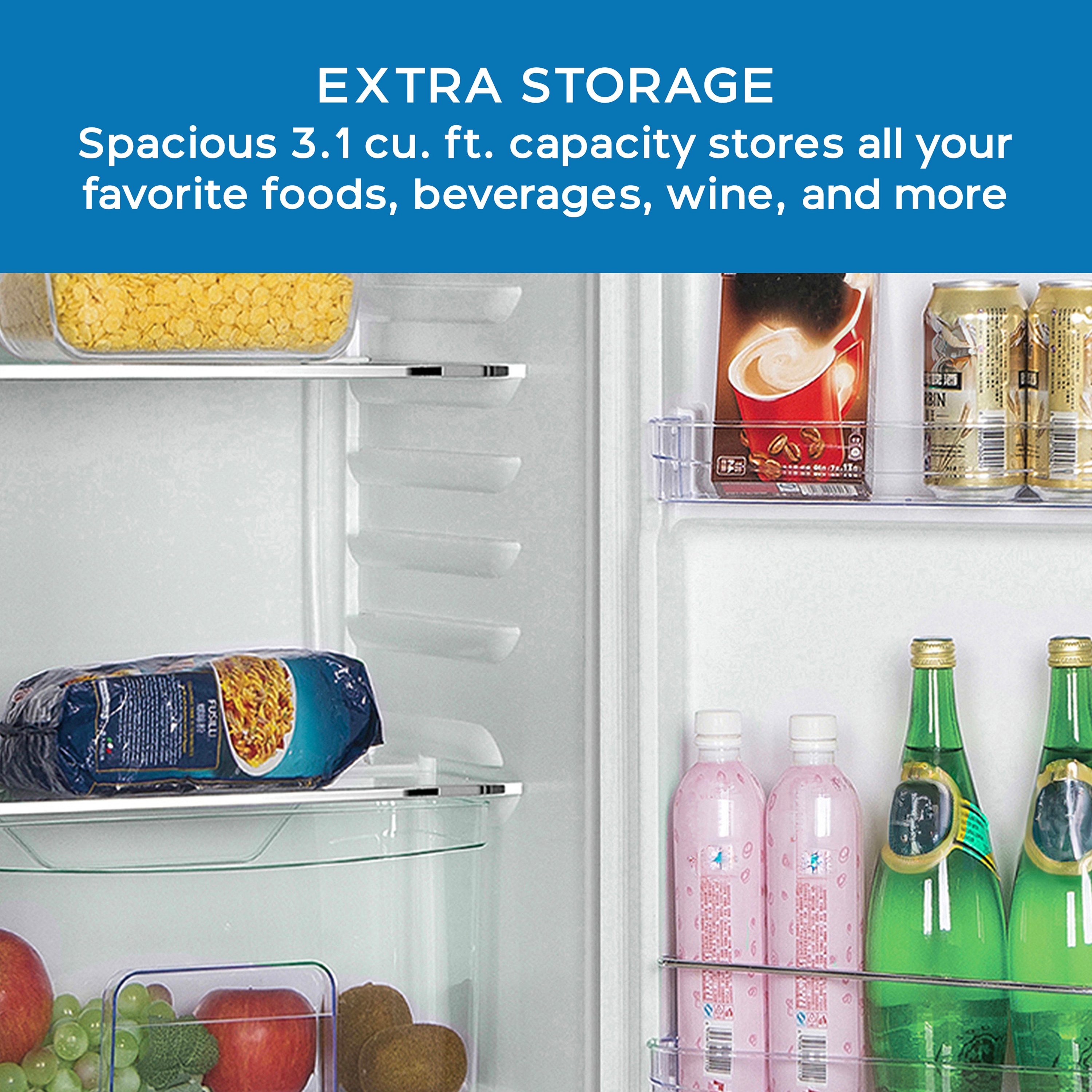Seafoam Green Retro Compact Refrigerator with Glass Shelves, 3.1 cu ft