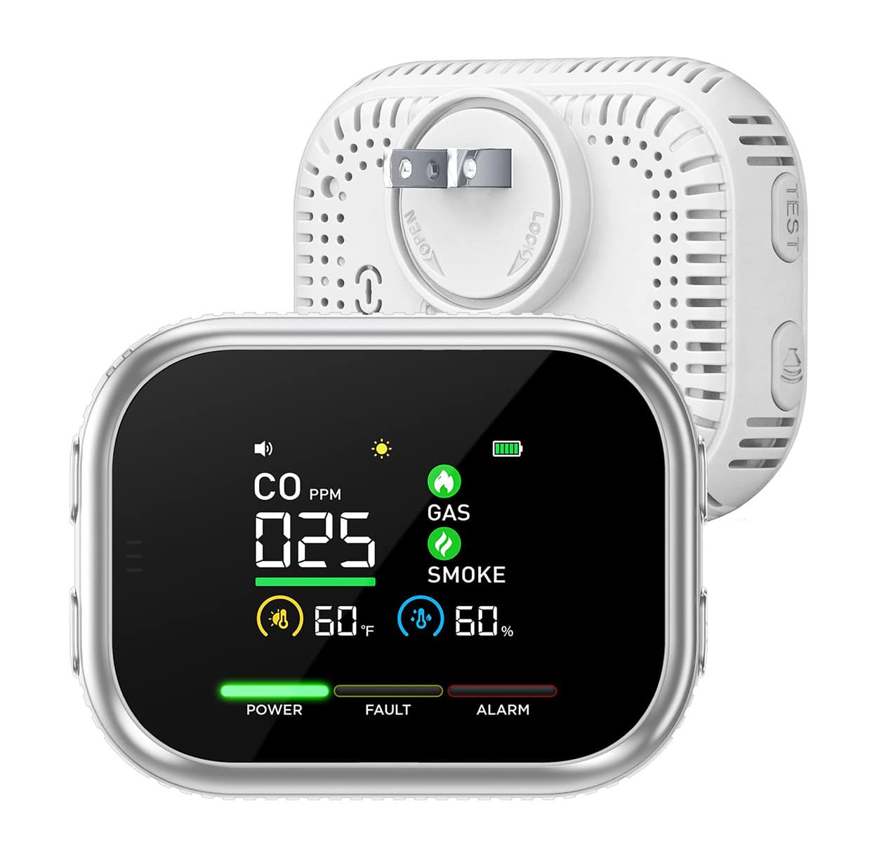 Etokfoks  6 in 1 Carbon Monoxide Detector Plug In Gas Smoke Alarm Magnetic Base Backup Portable Large LCD Audible Visual Alarms Home RV 1 Piece