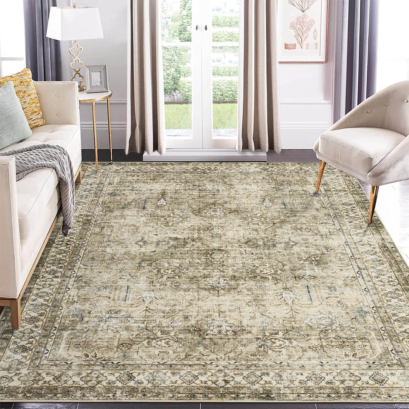 Garvee YXY-LO-PHO-0ZTA4GJP 4 x 6 (ft) Loomed Polyester Brown Rectangular Indoor Floral/Botanical Persian Machine washable Area rug