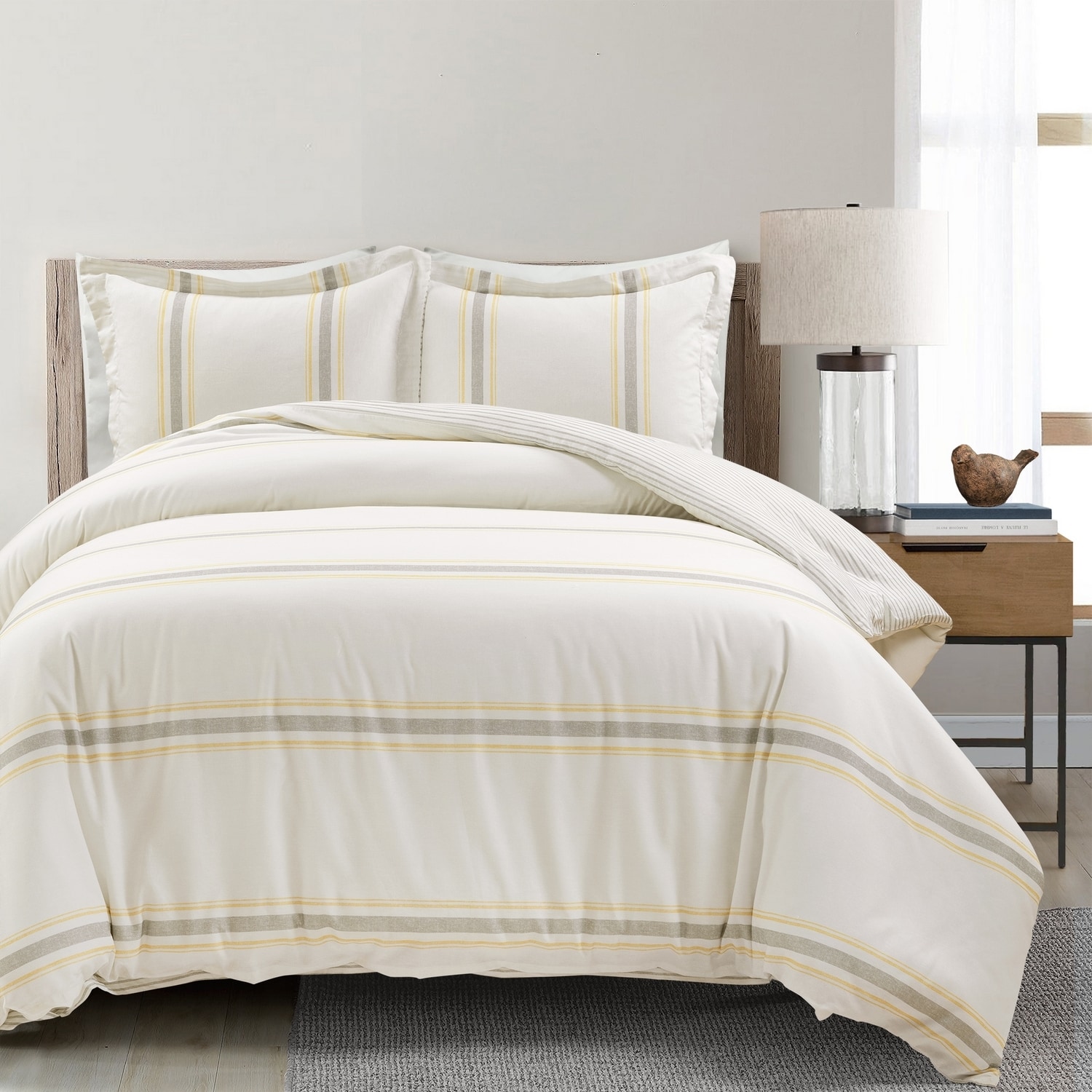 Lush Decor 21T011006 Yellow Stripe Reversible King Duvet cover Cotton