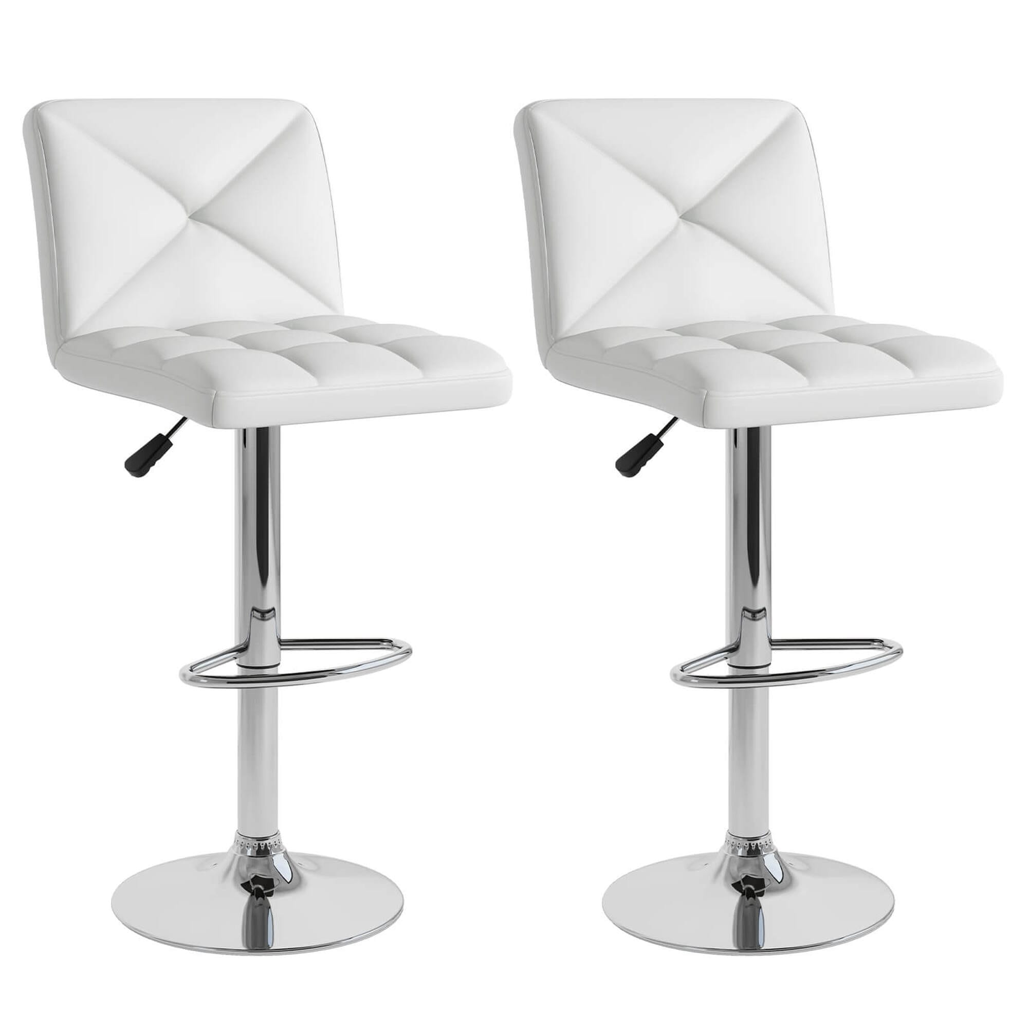 Costway HCST04513 Set of 2 White + Silver 36.5-in H Extra tall (34-in and up) Square Seat Upholstered Swivel Metal Back Bar Stool Back