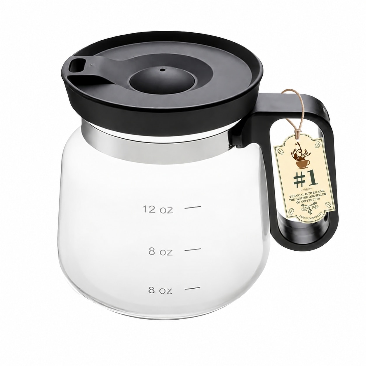 Etokfoks  16 oz Clear Glass Coffee Mug Coffee Pot Shape with Heatproof Design Travel Lid and Straw for Hot or Cold Drinks