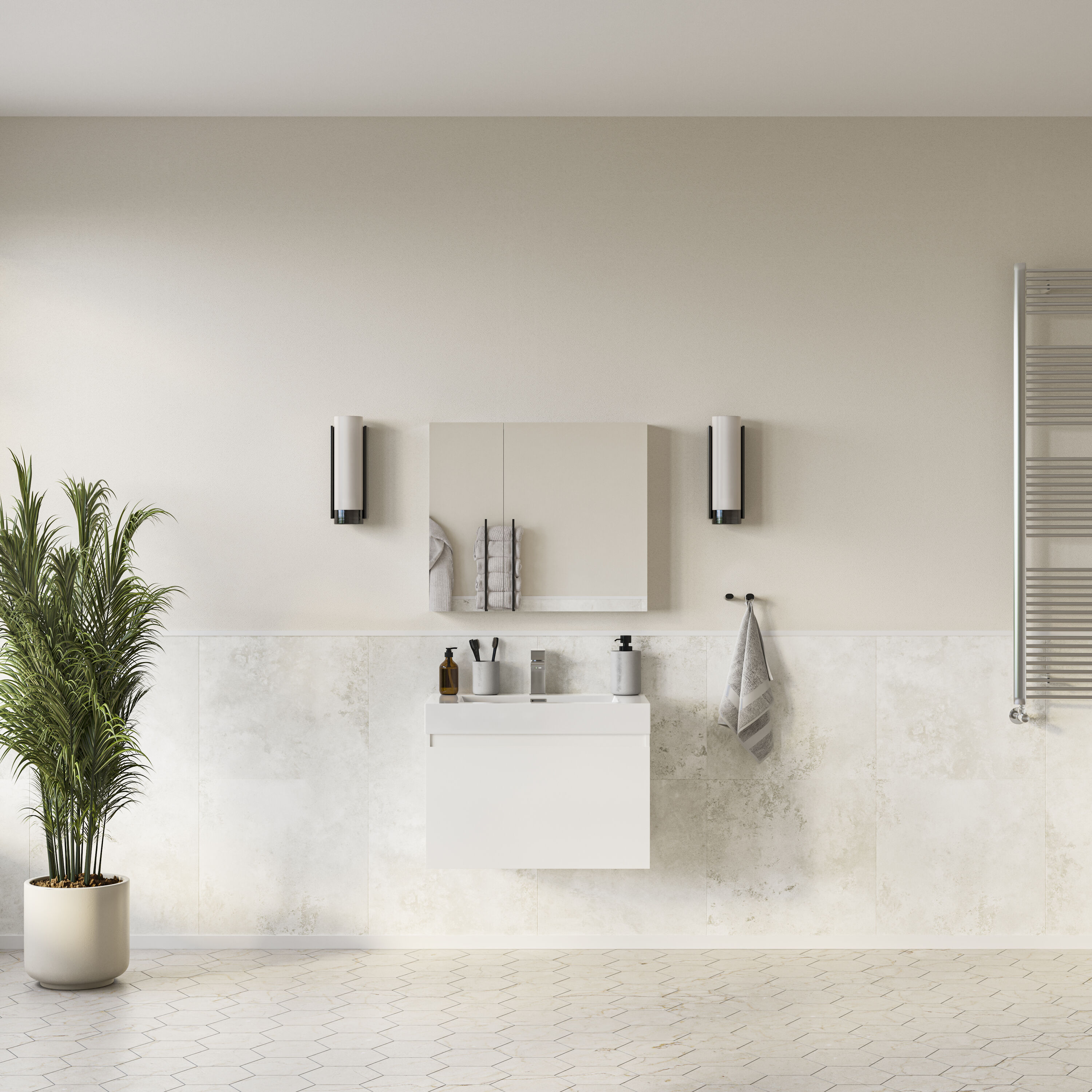 Fresca FVN8007WH Mezzo 30-in White Single Sink Floating Bathroom Vanity with White Acrylic Top