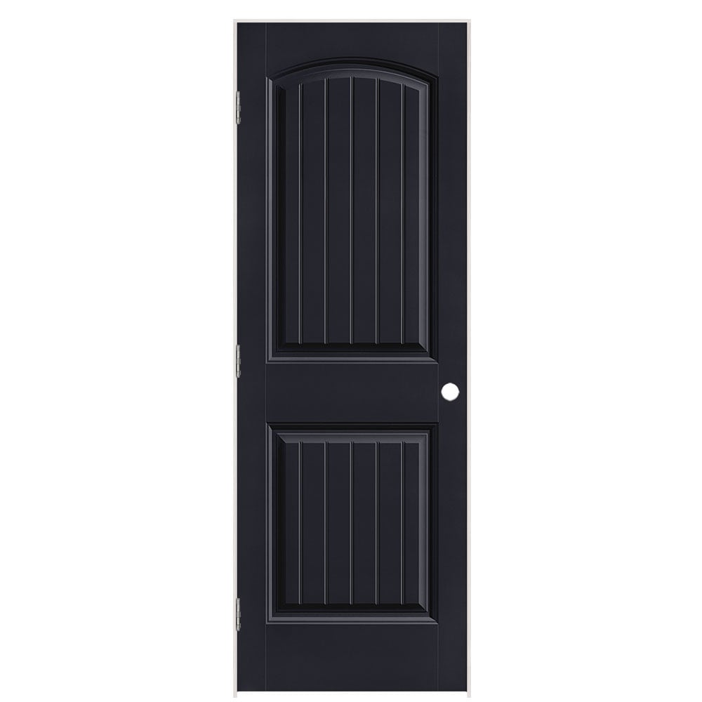 Masonite 1443828 28-in x 80-in Midnight Solid core 2-panel round top plank Right hand Smooth Prefinished Molded composite Flat Jamb Single Prehung Interior Door