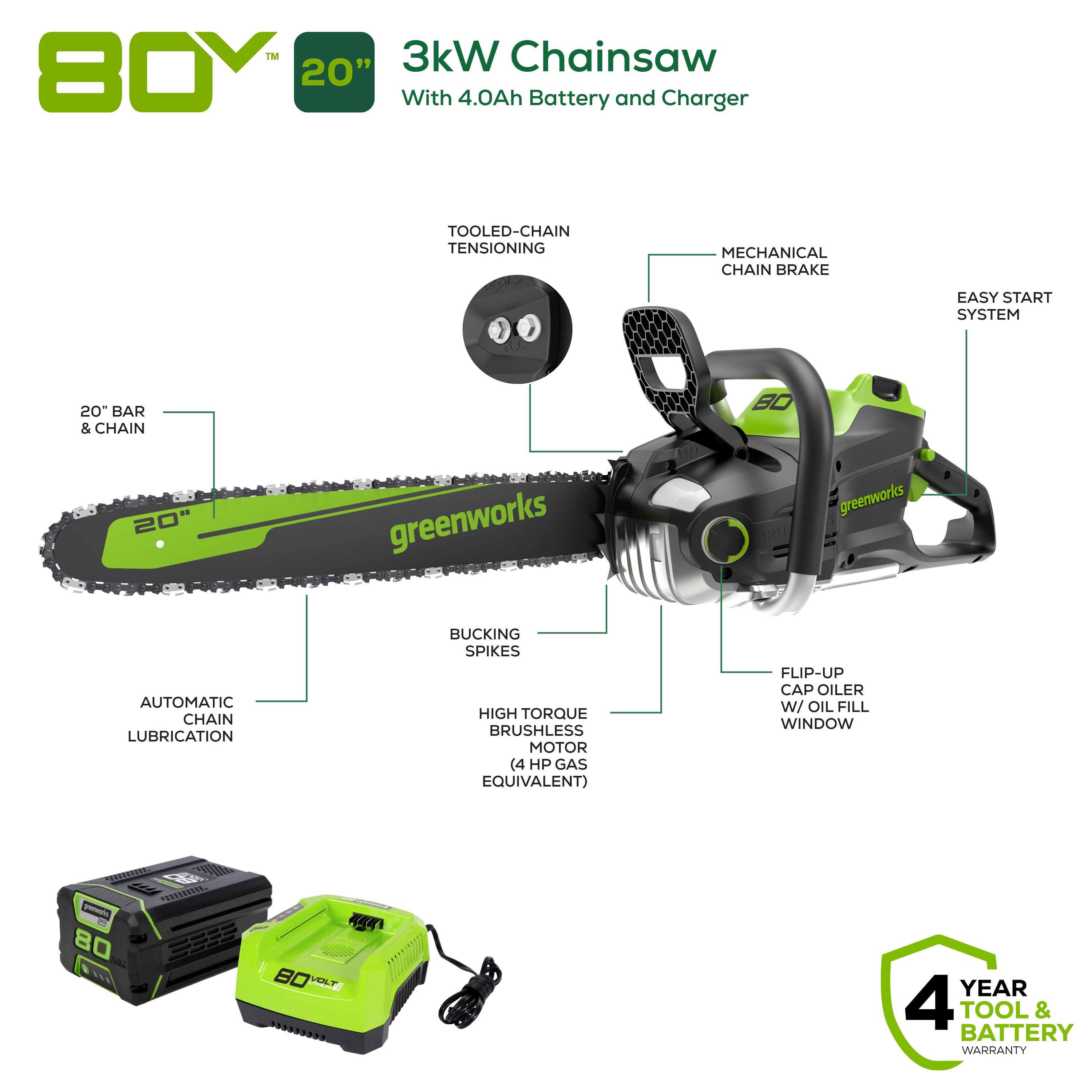 Greenworks CS80L416 Cordless-Chainsaw - View #8