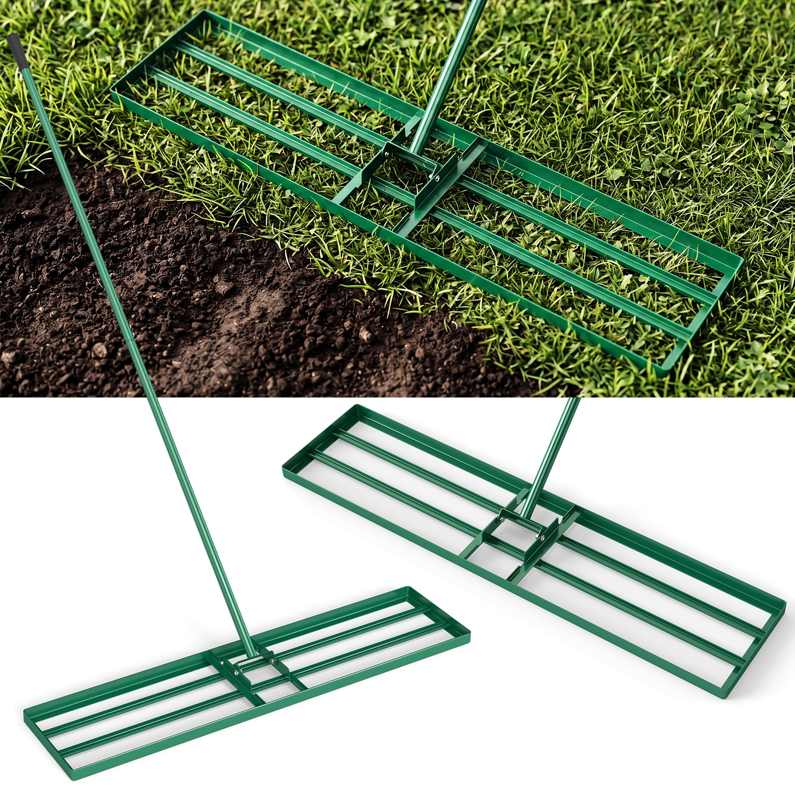Costway  Lawn Leveling Rake 42'' x 10'' Heavy Duty Level Lawn Tool for Garden Backyard Lawn Green