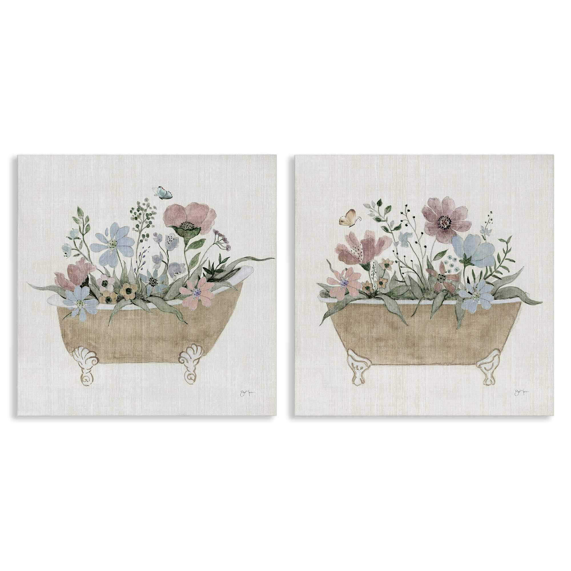 Stupell Industries B2-726-CN-2PC-17X17 Rustic Florals in Bathtubs 2pc Canvas Set design by Tava Studios