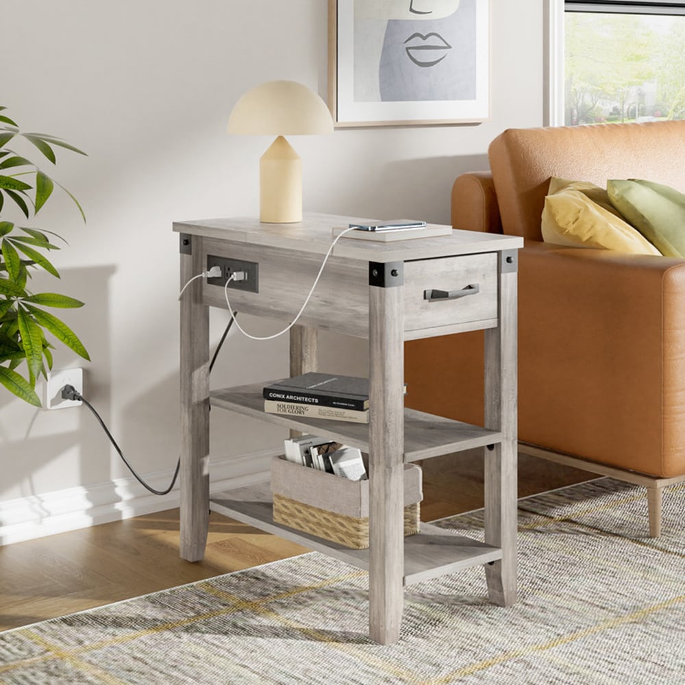Garvee PHO-0XEUVG7G 23.6-Inches W x 24.4-Inches H Gray Wood Rectangular Farmhouse End Table with Storage Assembly Required