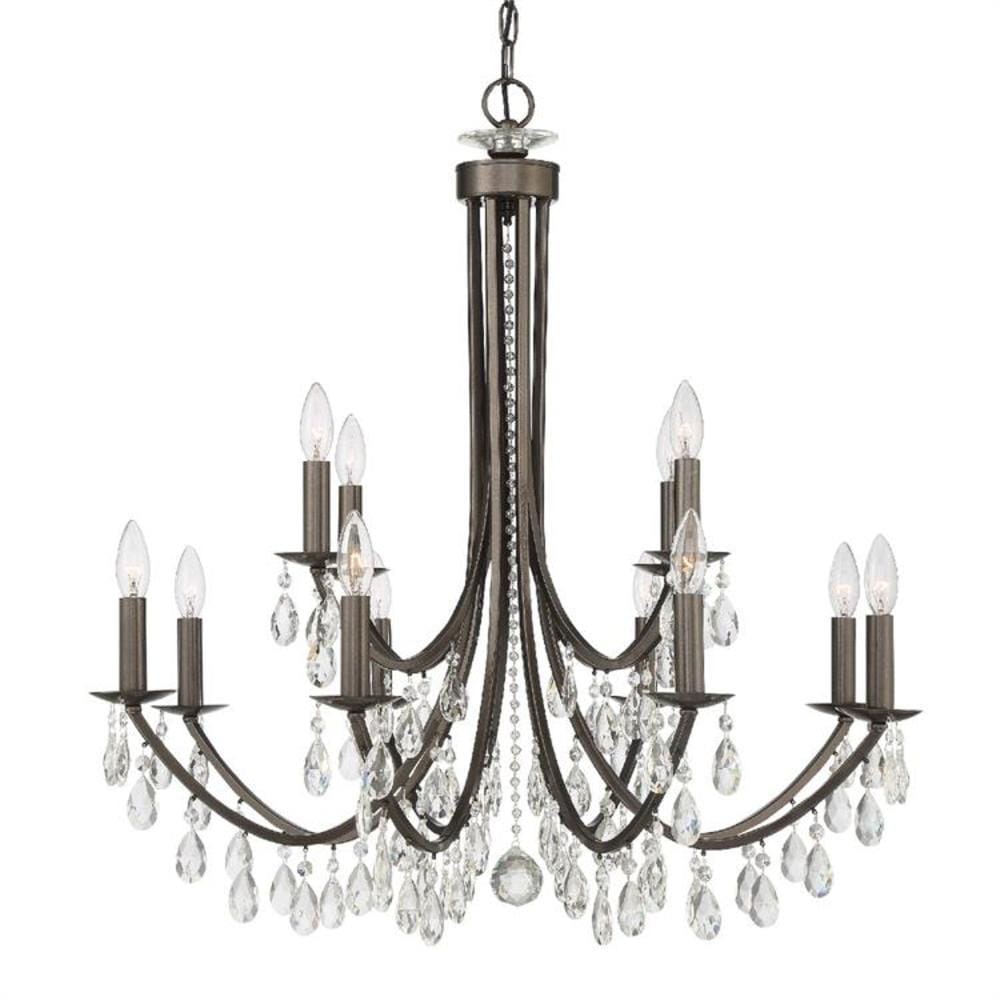 Crystorama 8829-VZ-CL-S Bridgehampton 12 -Light Polished Bronze Traditional Crystal For Use in Bedrooms, Dining Rooms, Foyers, Kitchens, Living Rooms Chandelier