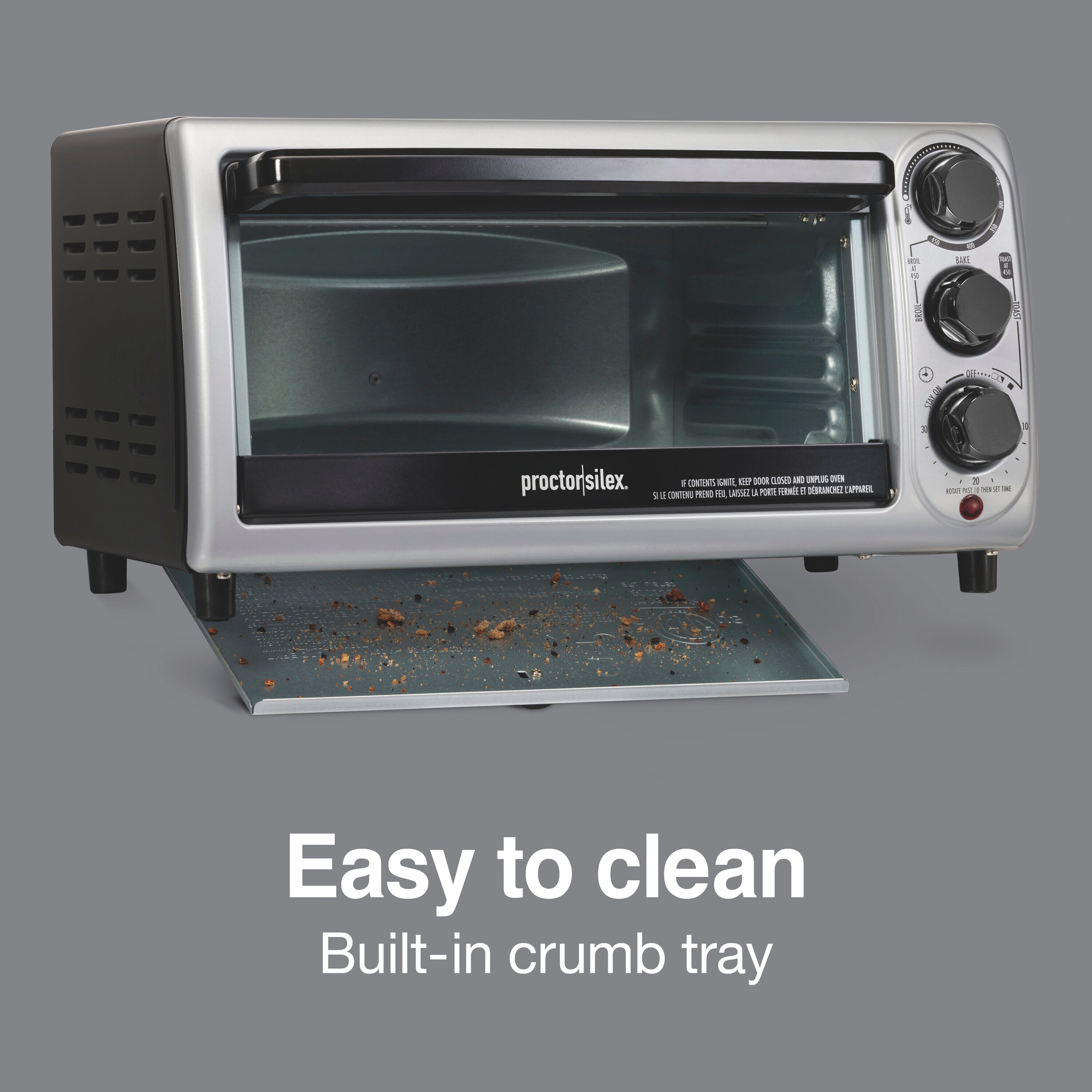 Proctor Silex Black and Silver 4-Slice Toaster Oven with Bake Pan