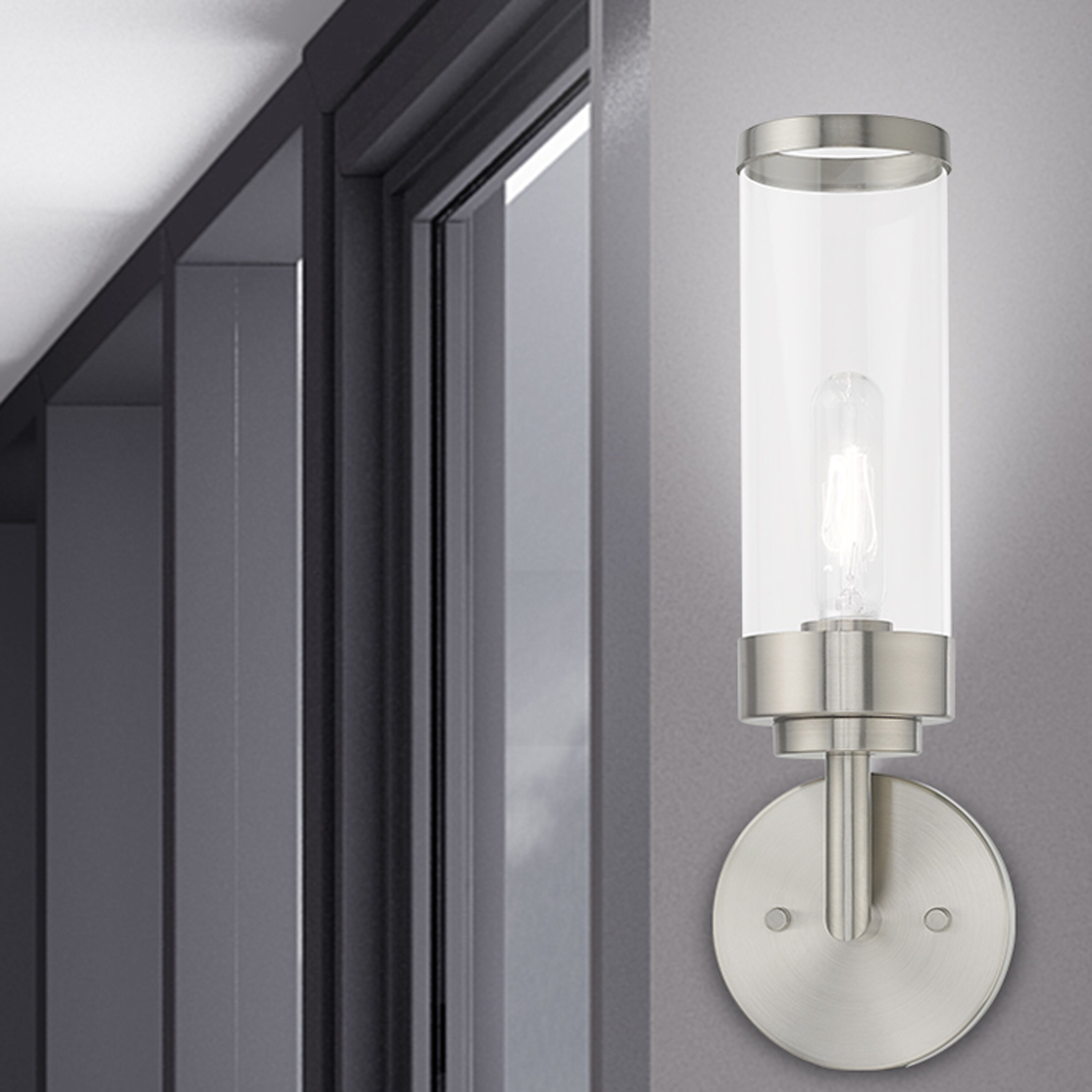 Hillcrest Brushed Nickel 1-Light Wall Sconce with Clear Glass Shade
