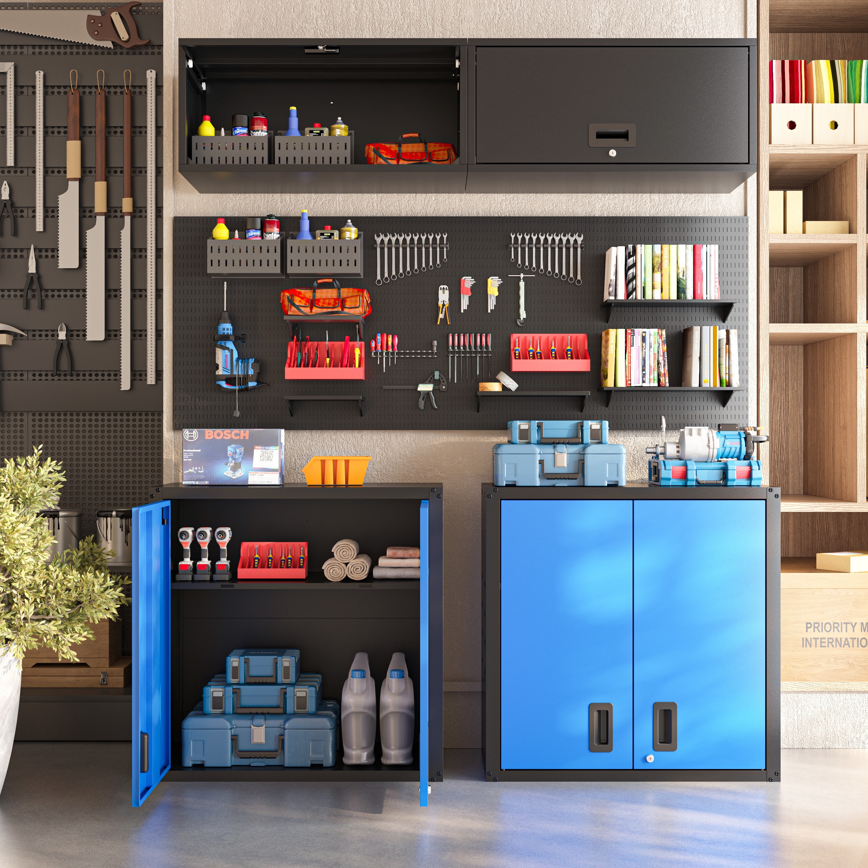 LOVMOR Set of 2 Wall Mounted Lockable Metal Storage Cabinet with Two ... - Garage Storage Online Metallic