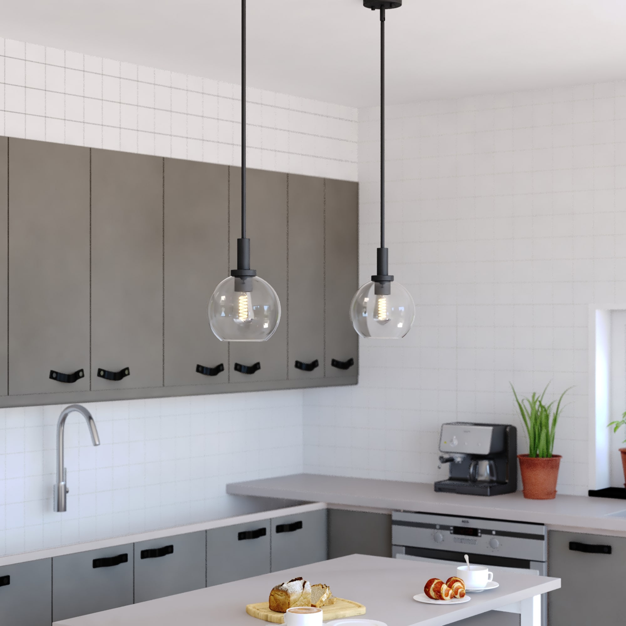 Marshall Matte Black Mini Pendant with Clear Glass Globe