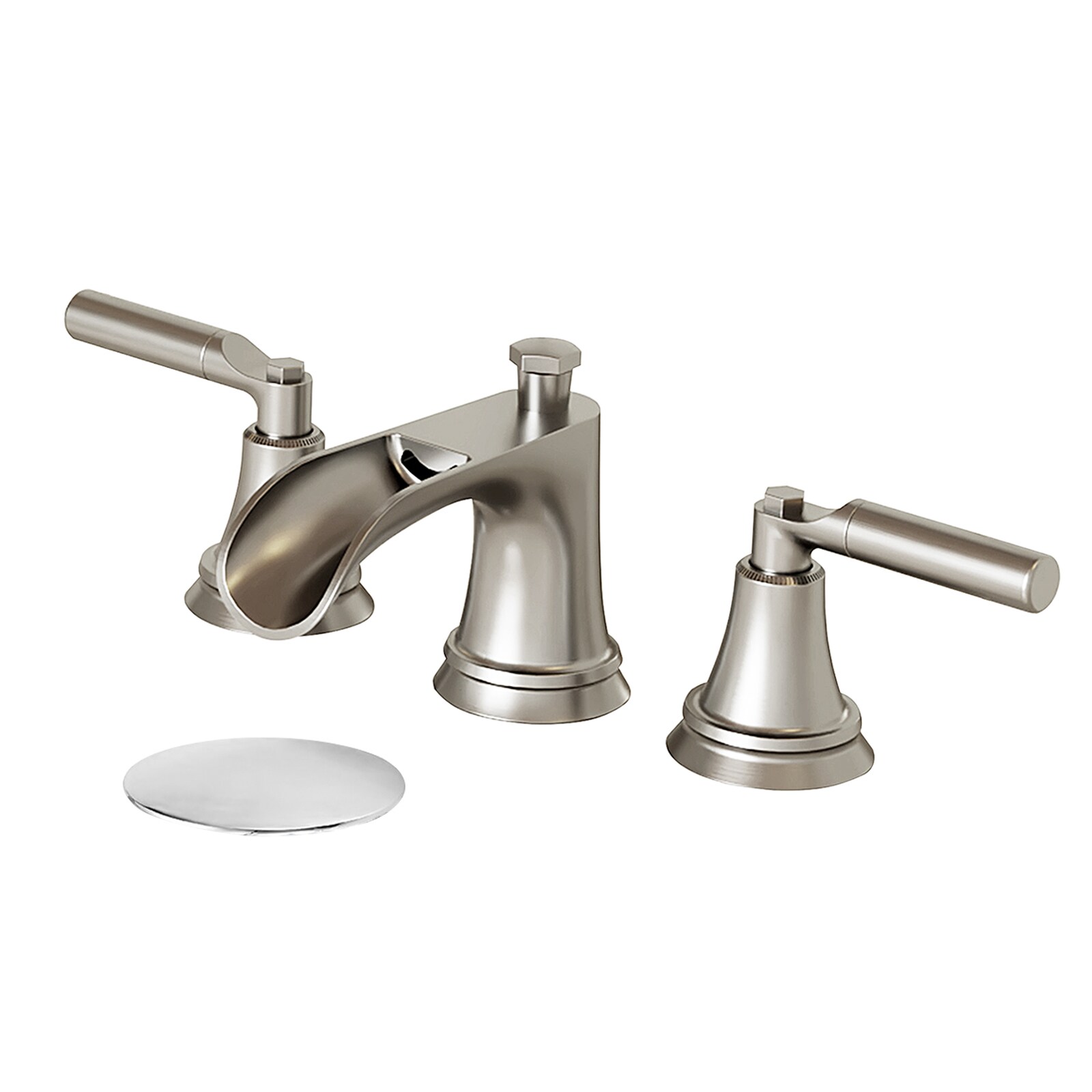 WELLFOR OB-L-9301 Brushed Nickel Widespread 2-handle Waterfall Commercial/Residential Handle Bathroom Sink Faucet with Drain