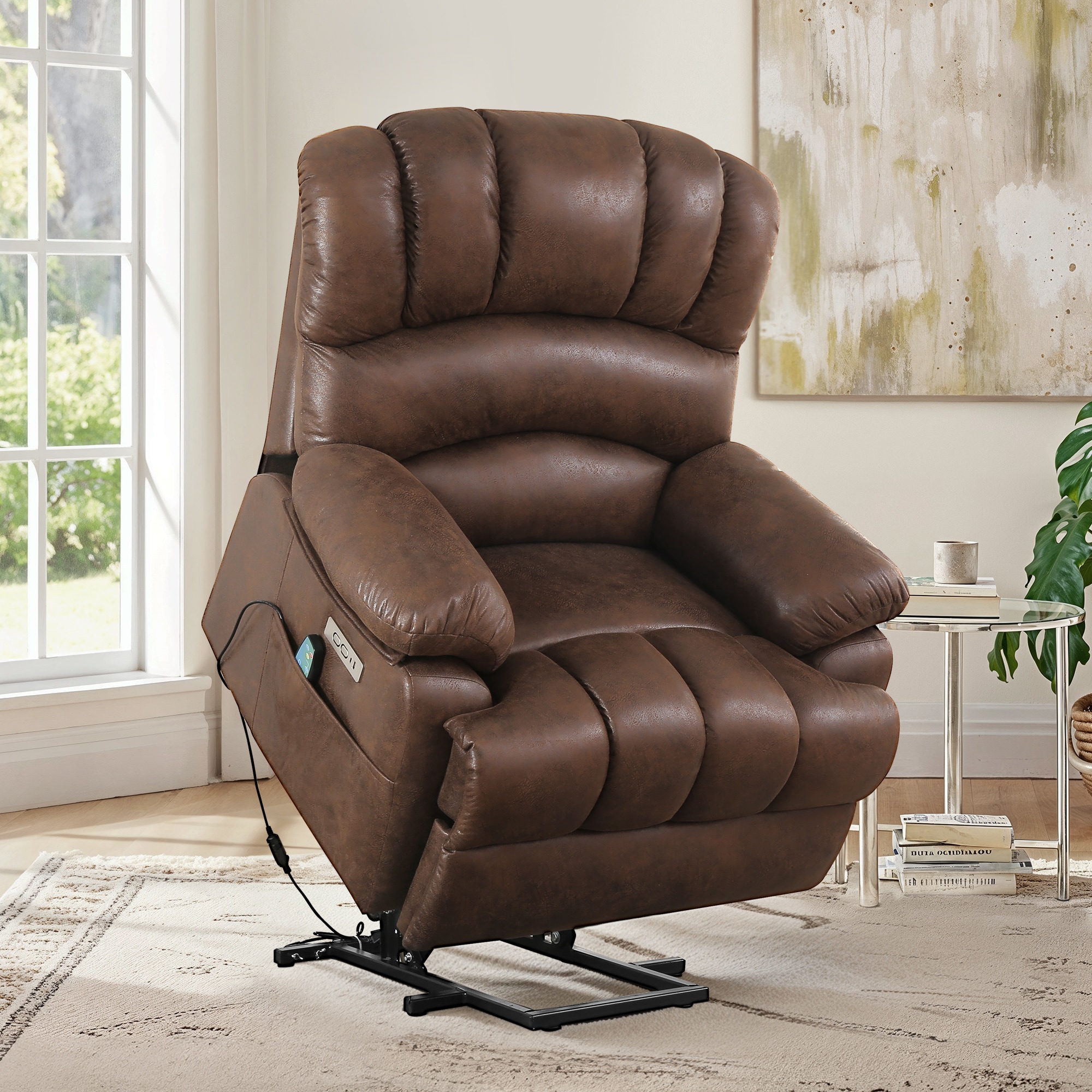 LUE BONA SN-009-03LS Dark Brown Polyester Upholstered Powered Reclining Massage chair