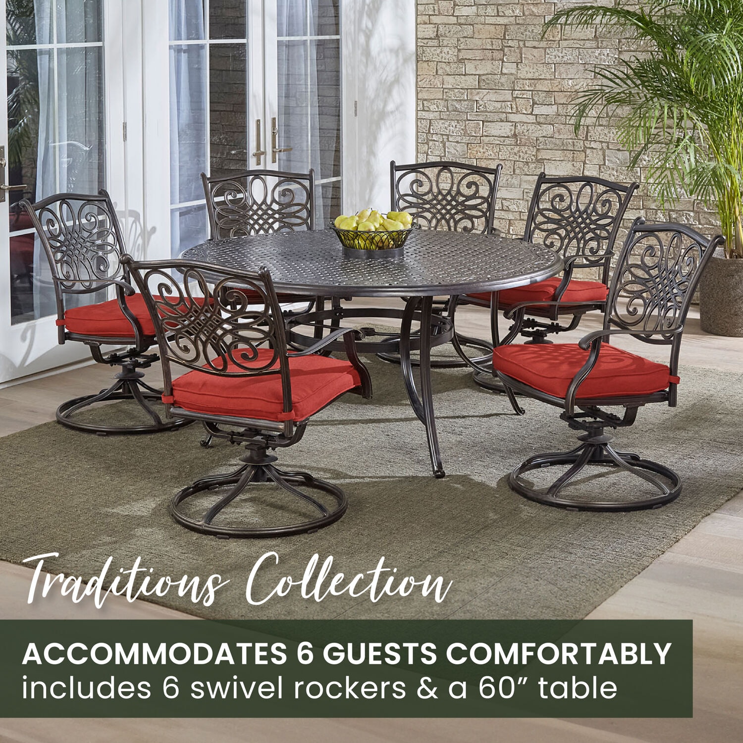 Classic Round Aluminum Outdoor Dining Set with Red Cushions
