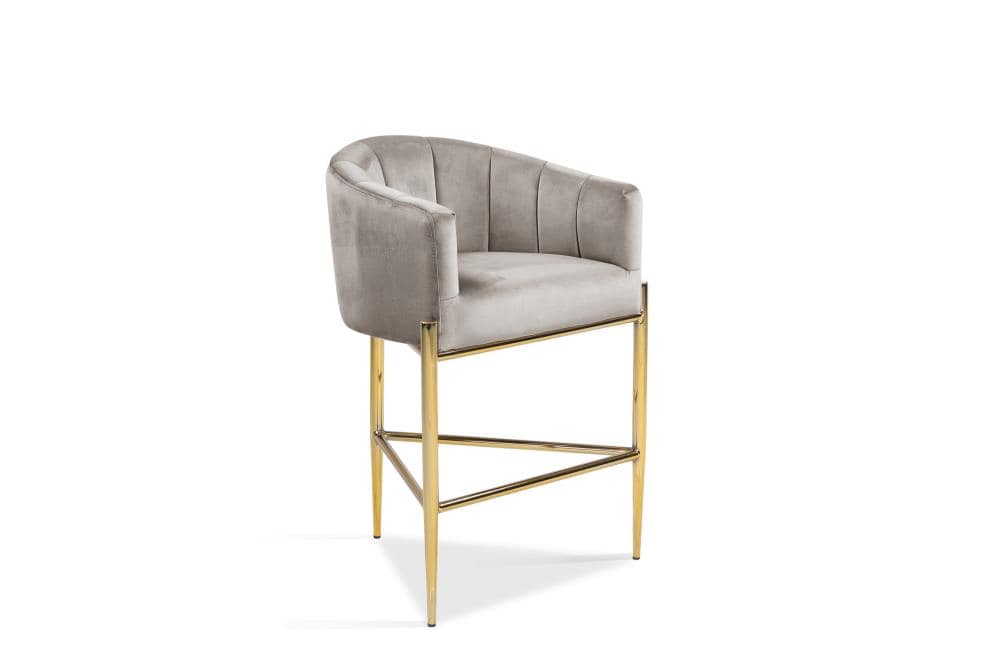 Chic Home Design FCS9492-LW Cyrene Taupe 27.25-in H Small Upholstered Wood Bar Stool with Arms & Back