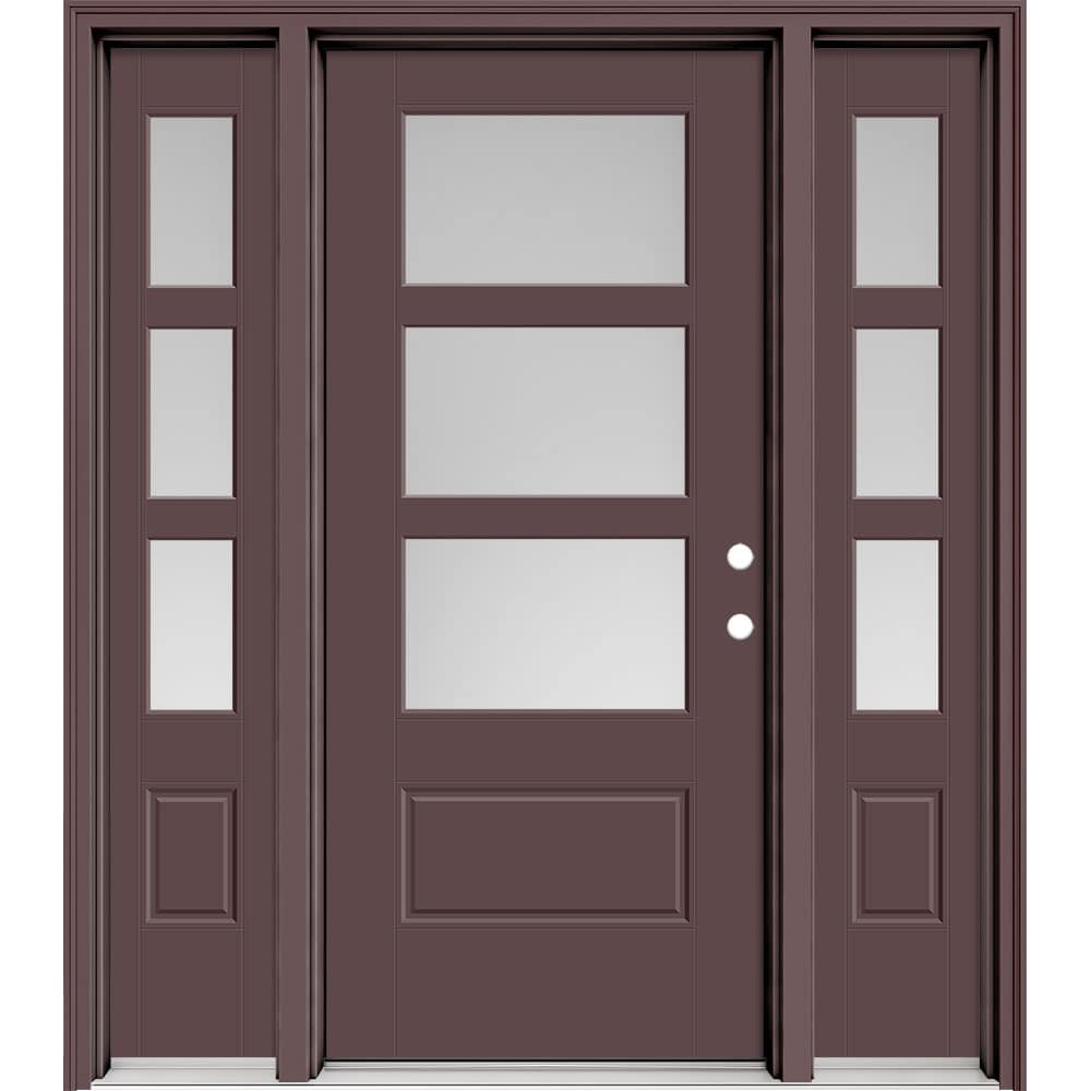 Masonite 640231 M-Protect 64-in x 80-in x 4-9/16-in Fiberglass 3/4 lite Left-hand inswing Currant Painted Prehung Slab Front Door with Sidelights with Brickmould Solid core