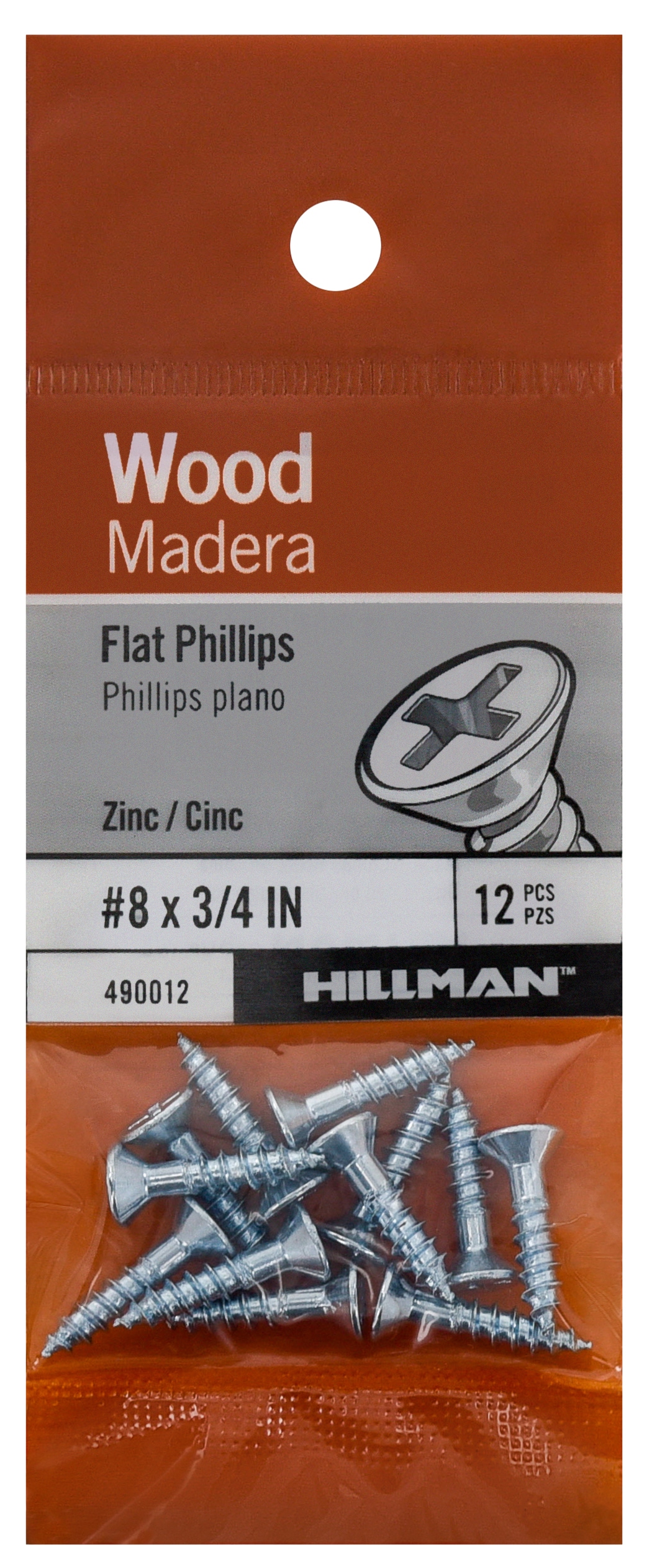 Hillman 490012 #8 x 3/4-in Zinc-plated Interior Wood screws ( 12 -Per Box )