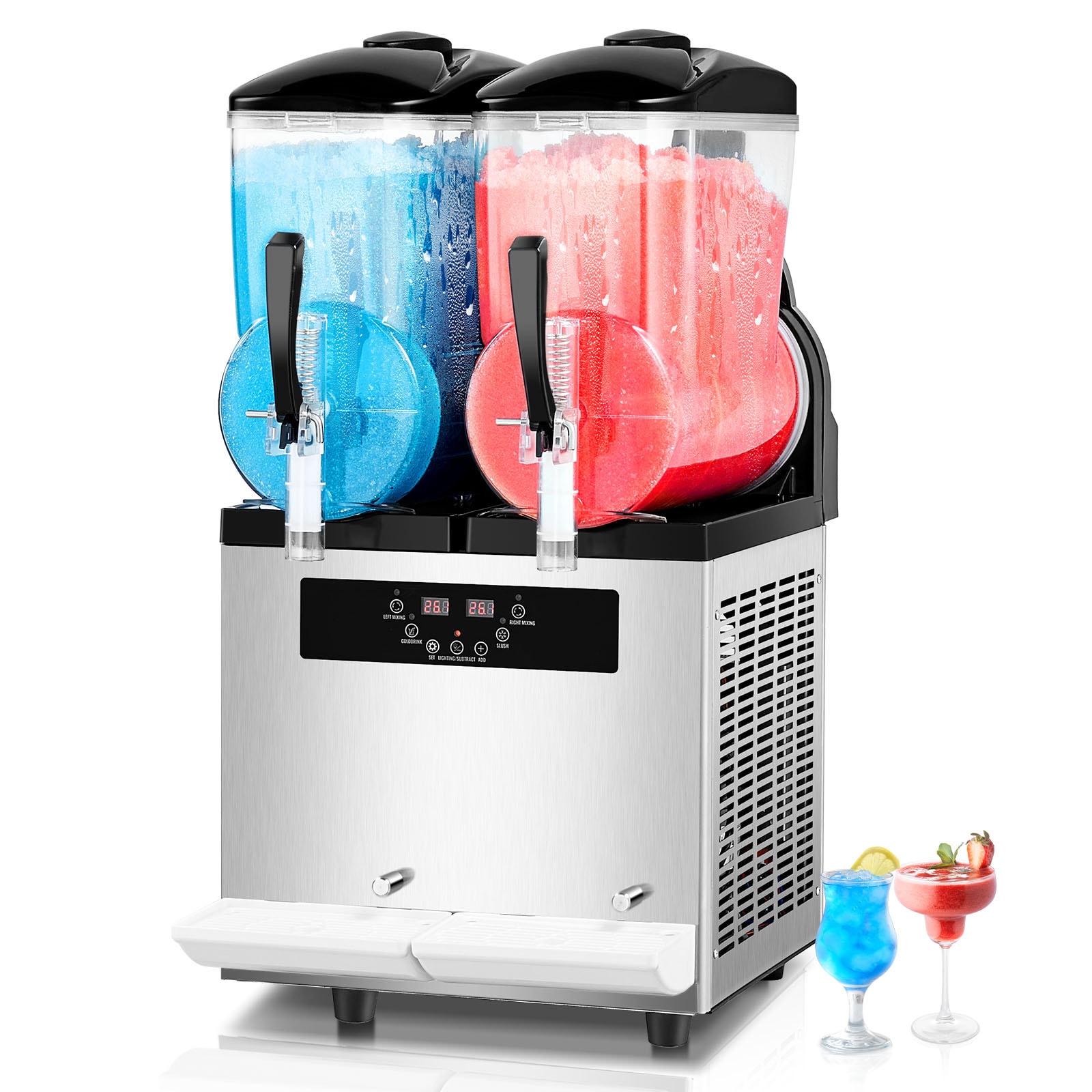 VEVOR XRJ2GXRJ10LX20001V1 2 X 12 L 1080 W Slushy Machine Slush drink machine ( Stainless Steel + PC + PP )