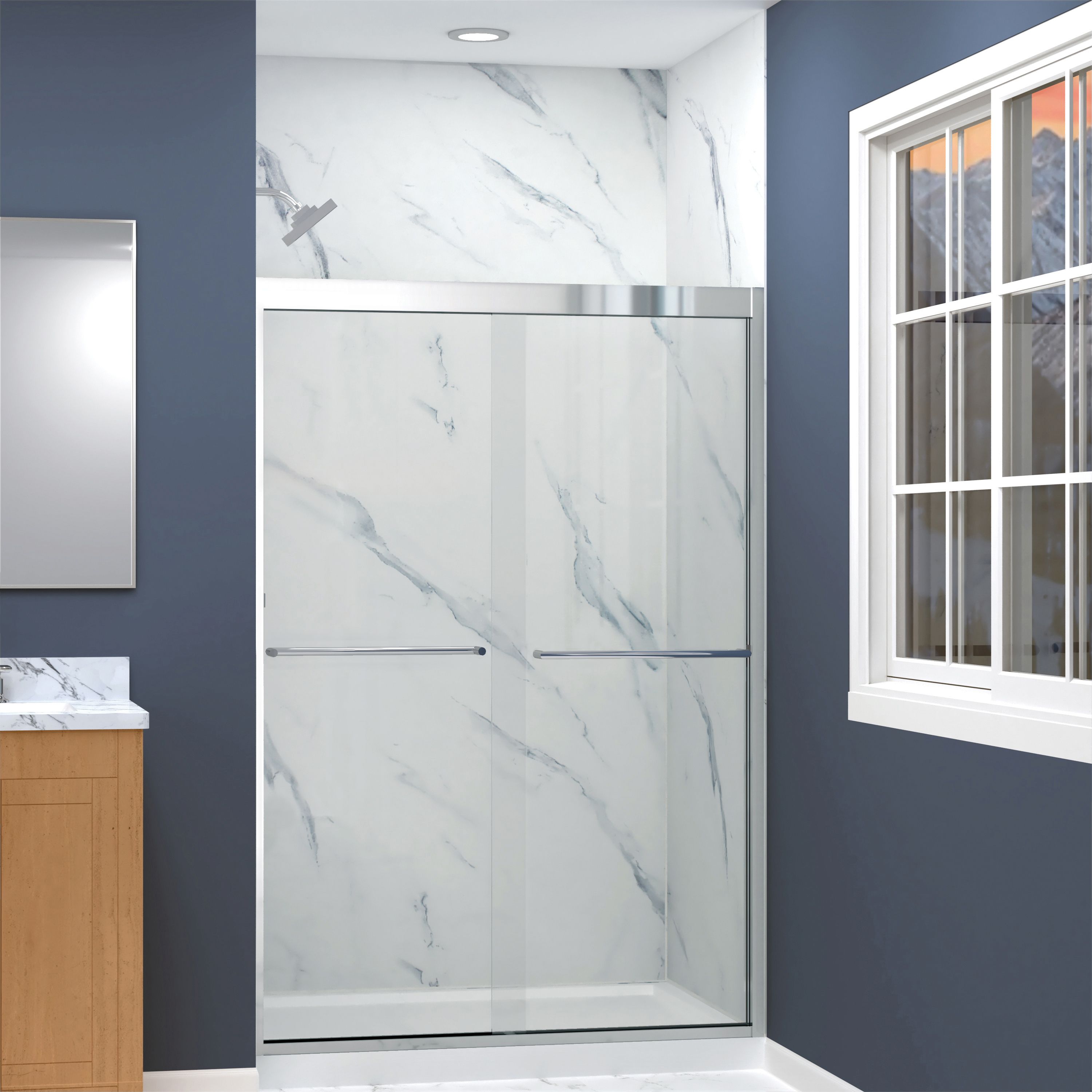 Transolid FBPT487008C-T-PC Frederick Polished Chrome 45-3/4-in to 47-in x 70-in Semi-frameless Bypass Sliding Soft Close Shower Door