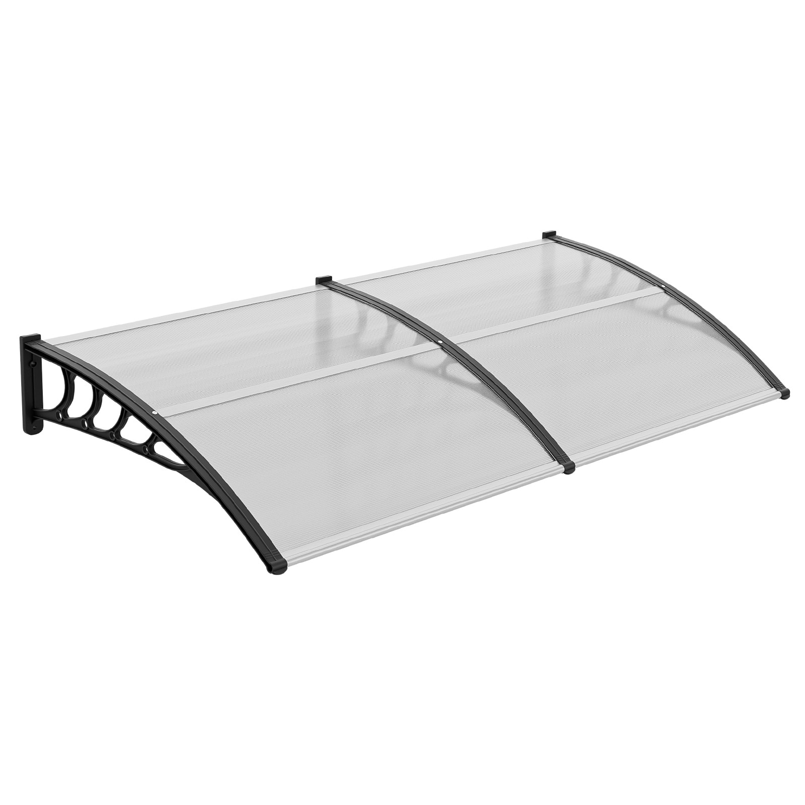 VINGLI 80-in W x 40-in D x 10-in H Polycarbonate Clear Board and Black Bracket Patio Door Awning