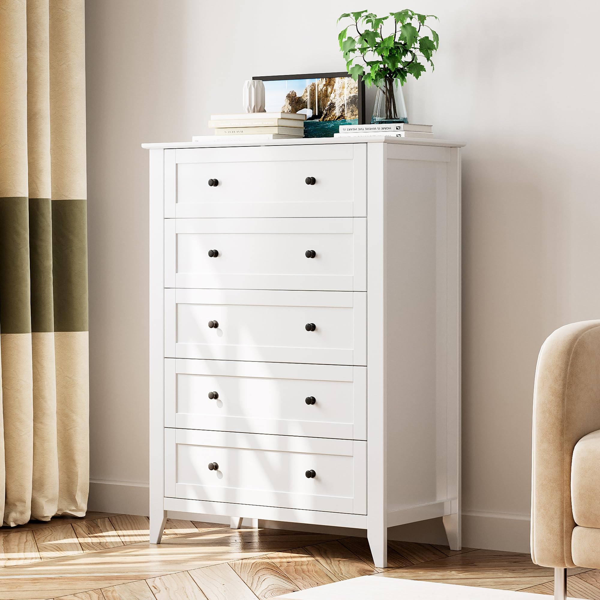 white modern dresser tall California King Size Upholstered Bed ,Comfortable Upholstered Bed Frame, Chenille Fabric, With Headboard And Solid Bed Frame