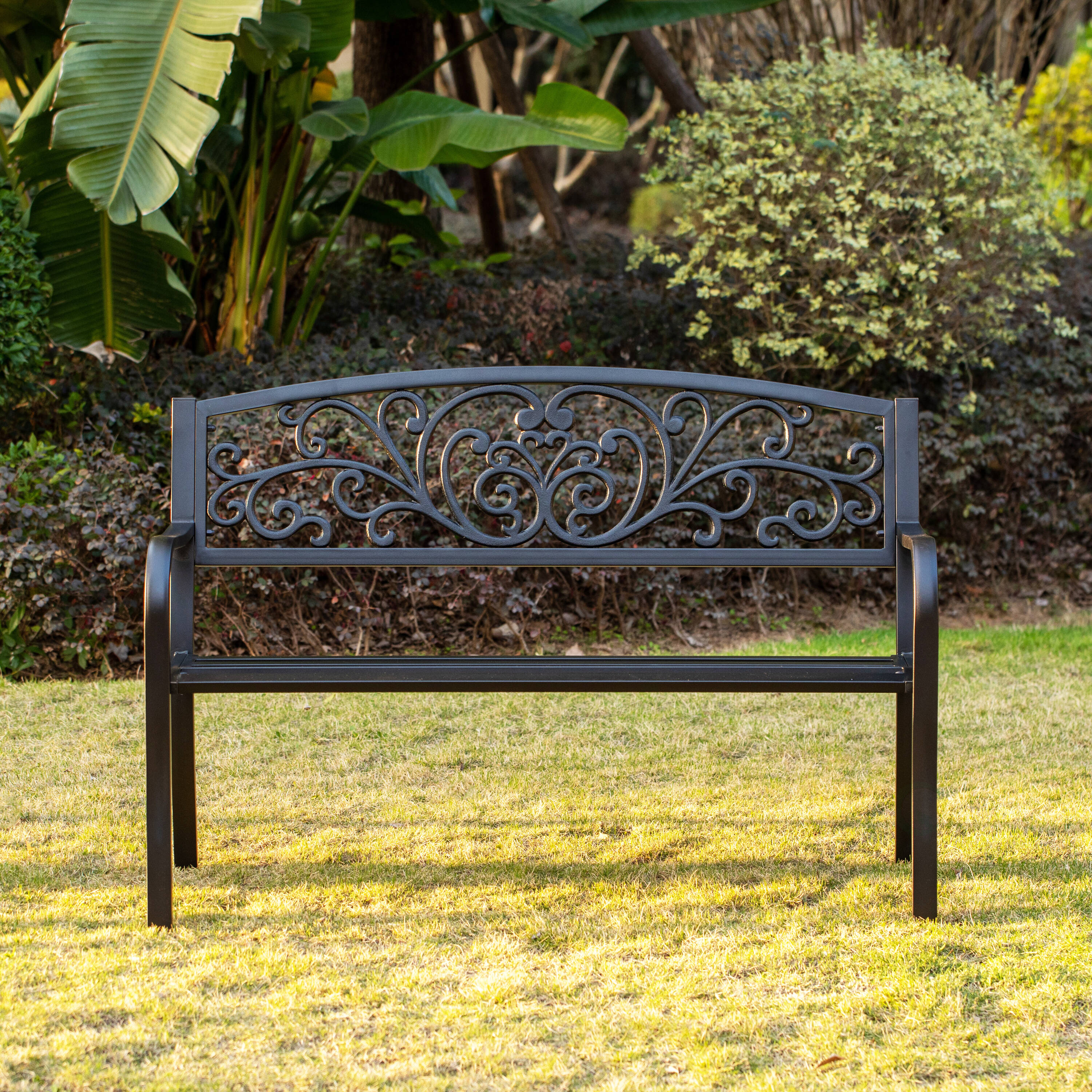 Quickway Imports Black Steel Garden Seat with Arms and Back, 50-inch Wide  Outdoor Park Bench, 500 lbs. Load Capacity in the Garden Seats department  at