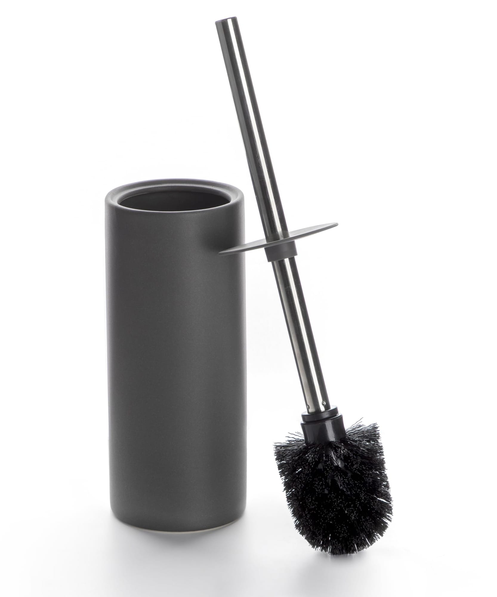 Phyfalip  Matt Gray Ceramic Toilet Brush and Holder Set Freestanding Bathroom Cleaner with Stainless Steel Handle Adjustable Height Durable