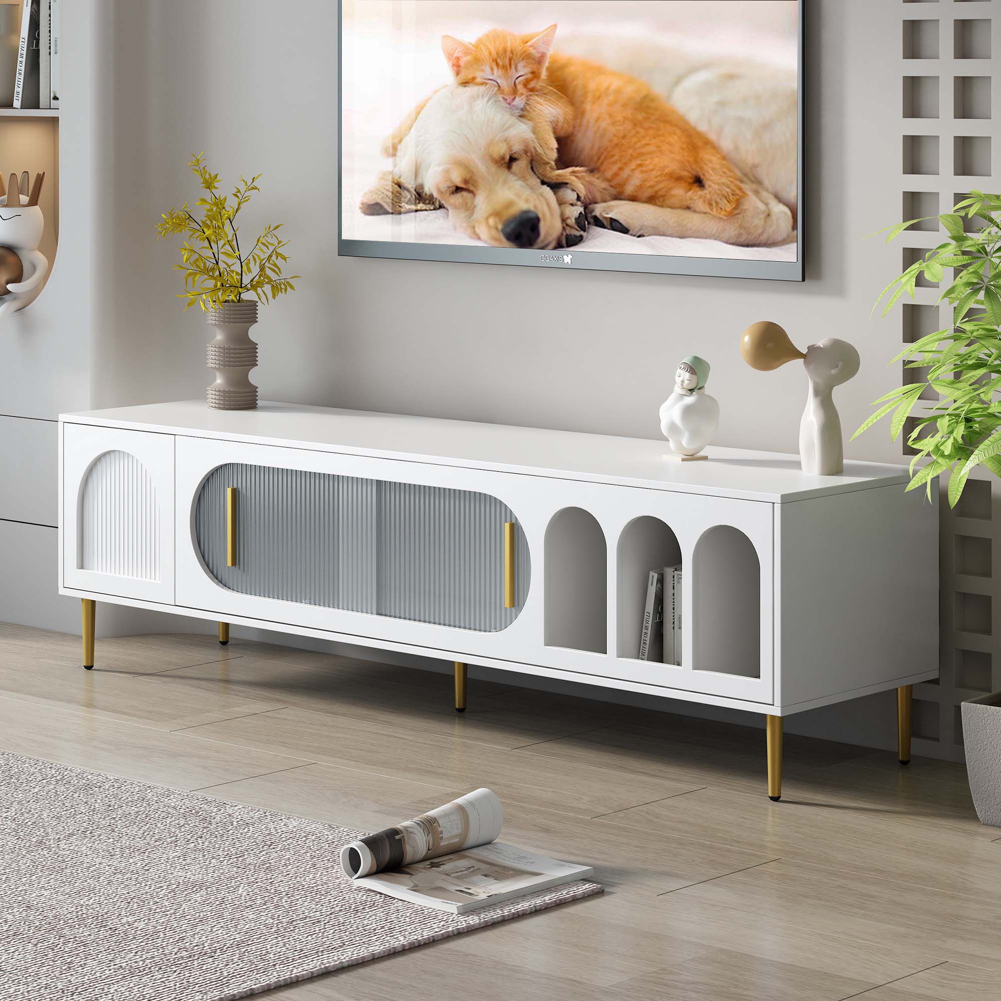 Fun Orange FUNS1TS28 TV Stand Modern/Contemporary White TV cabinet ( Accommodates TVs up to 70-in )